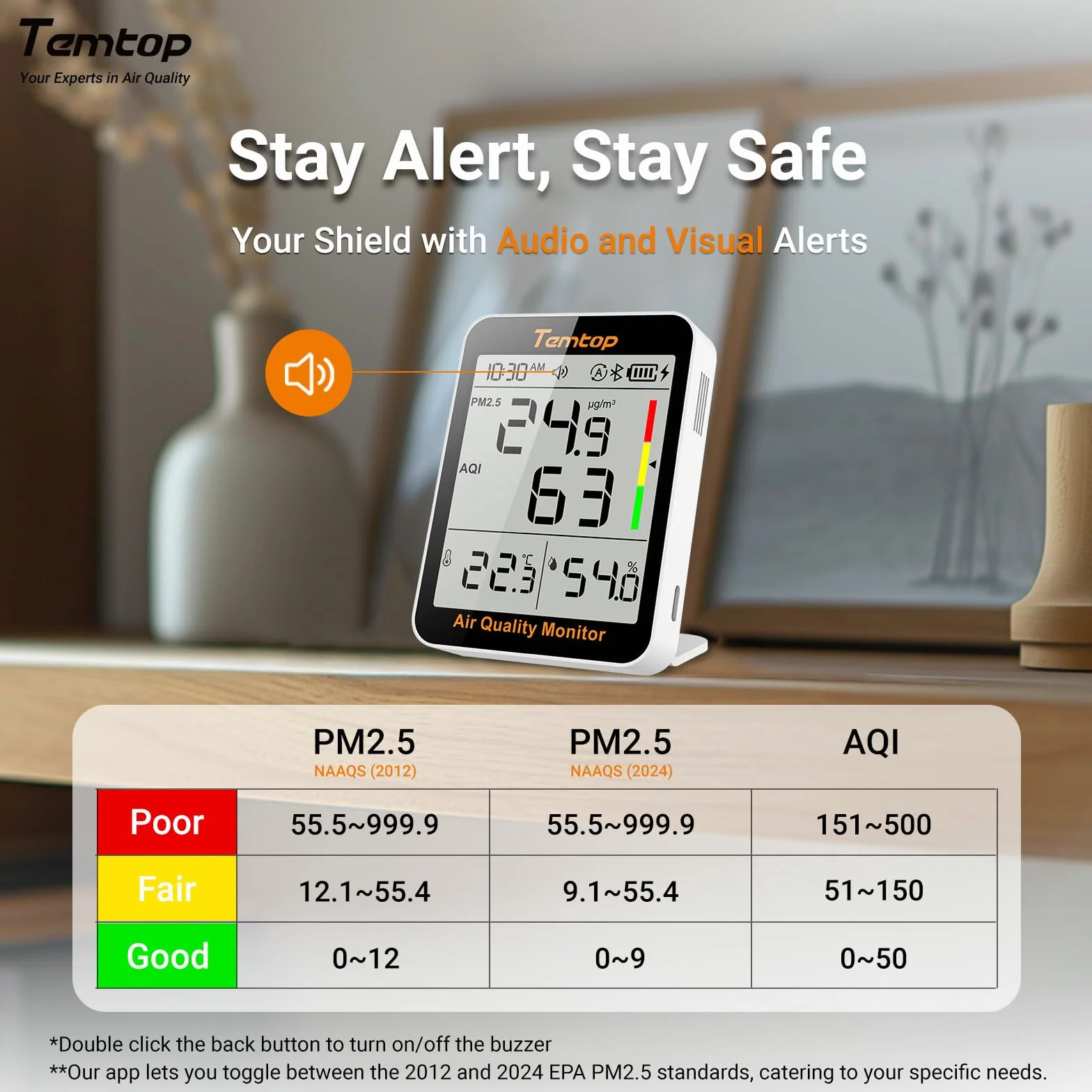 Temtop S1+ Monitor jakości powietrza PM2.5 Bluetooth termohigrometr cyfrowy