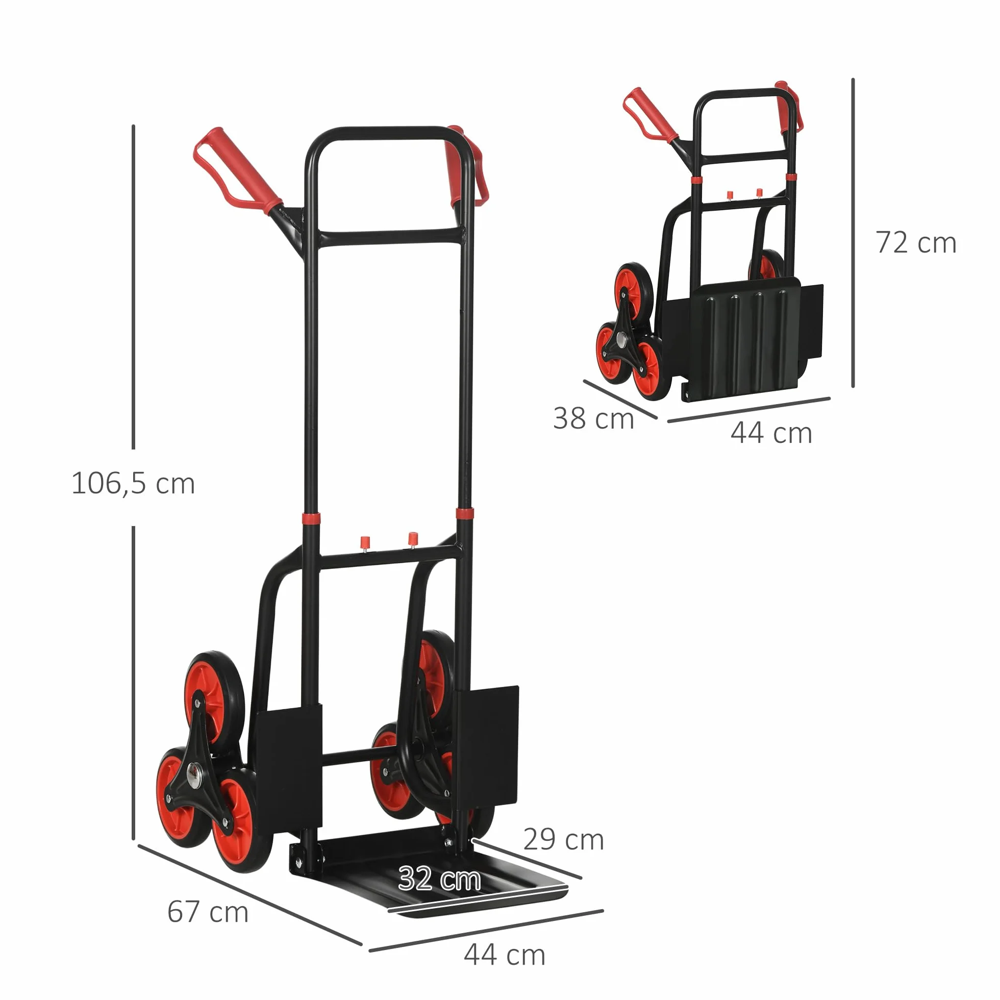 HOMCOM Wózek schodowy 6 kół rozkładany transportowy 120 kg stalowy czarny czerwony