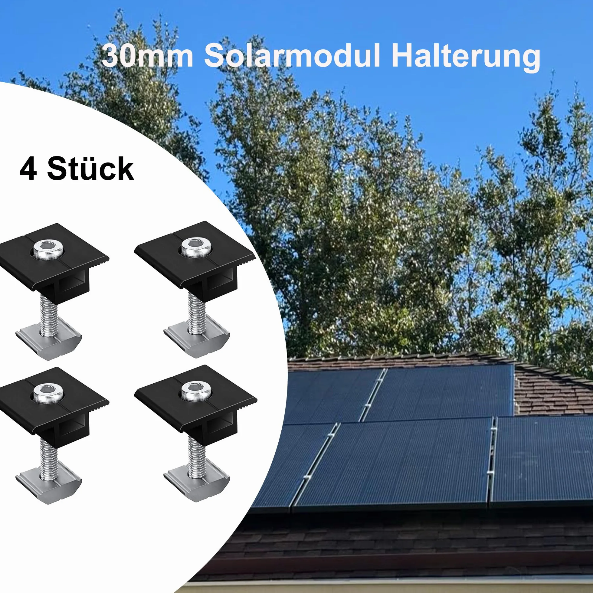 Zaciski końcowe solarne 30 mm, uchwyt aluminiowy T do paneli PV 30-35
