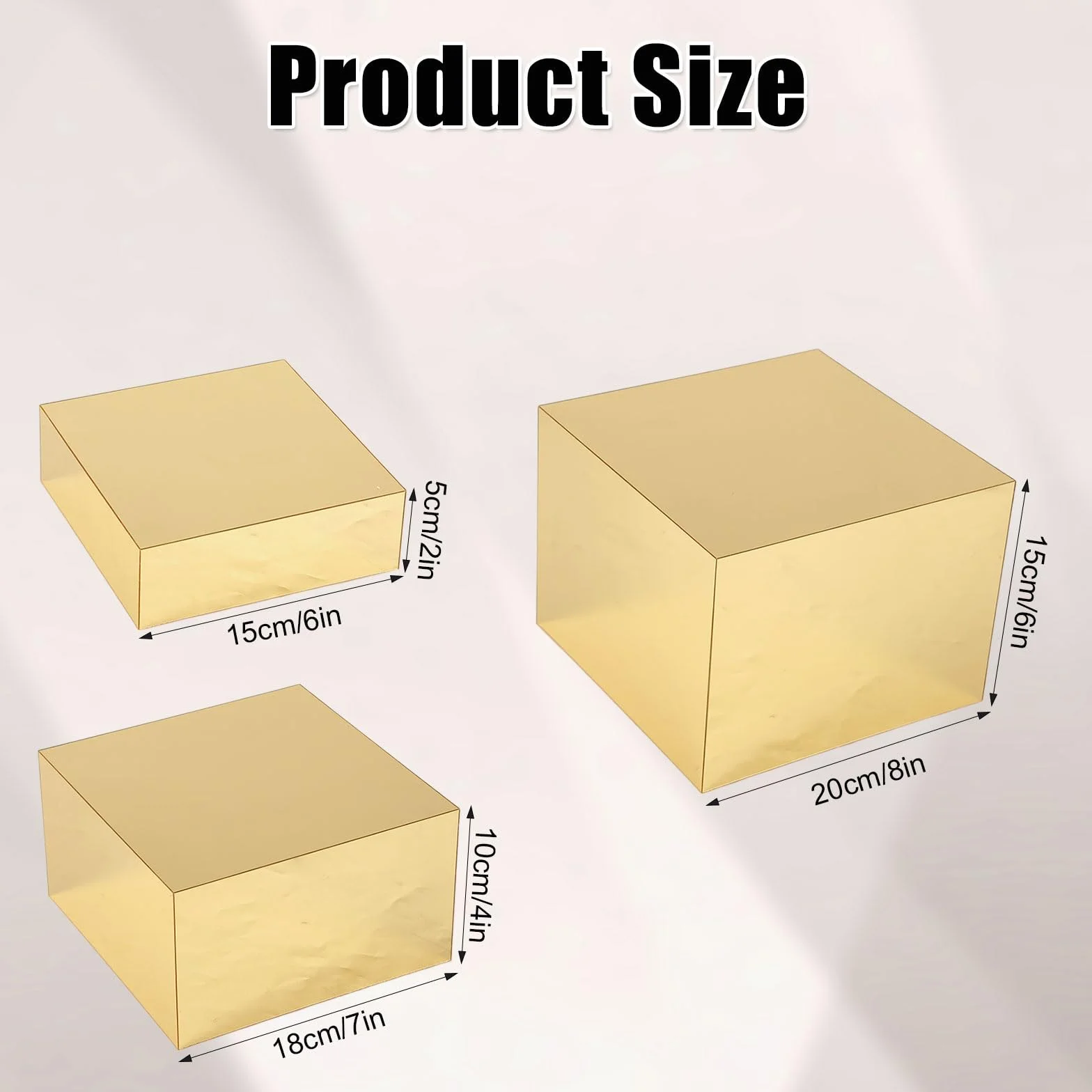 3szt Złote Akrylowe Podstawki pod Bufet i Jedzenie - 15,2x17,7x20,3cm - Eleganckie Stojaki na Desery, Słodycze, Babeczki - Rękodzieło