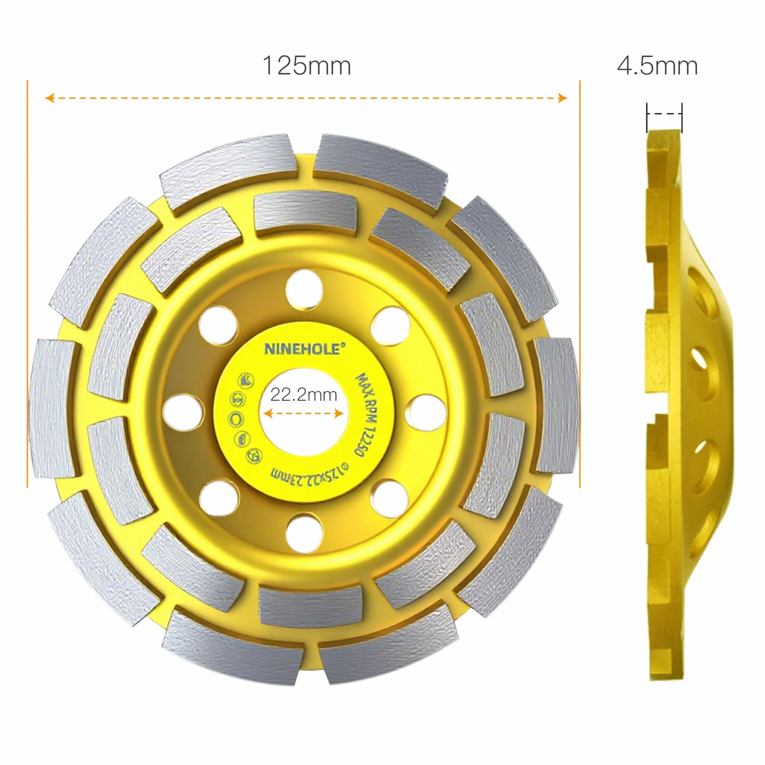 Diamentowa ściernica garnkowa 125 x 22,23 mm podwójny rząd do betonu kamienia naturalnego jastrychu murów