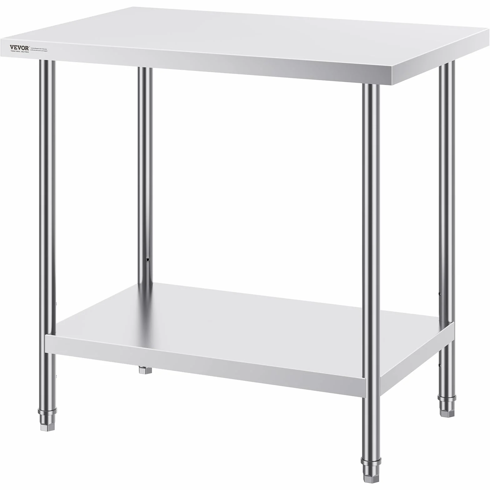 VEVOR Wytrzymały metalowy stół roboczy z 3 regulowanymi poziomami wysokości, do kuchni, garażu, restauracji, na podwórko, 61 x 81 x 81 cm, srebrny