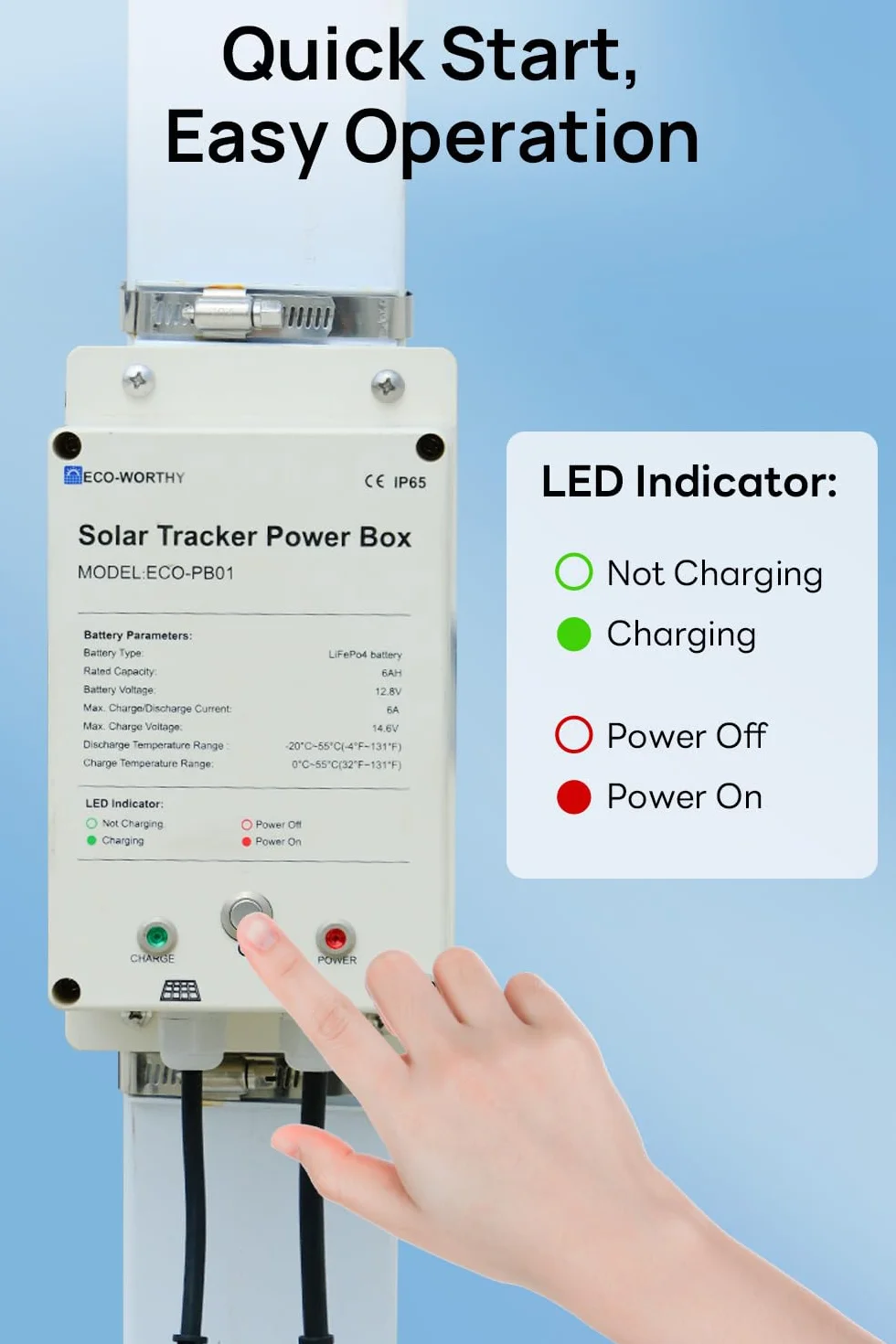 ECO-WORTHY Solar Tracker System IP65 10W Panel Słoneczny Monokrystaliczny Akumulator LiFePO4 6Ah 12V BMS Plug and Play