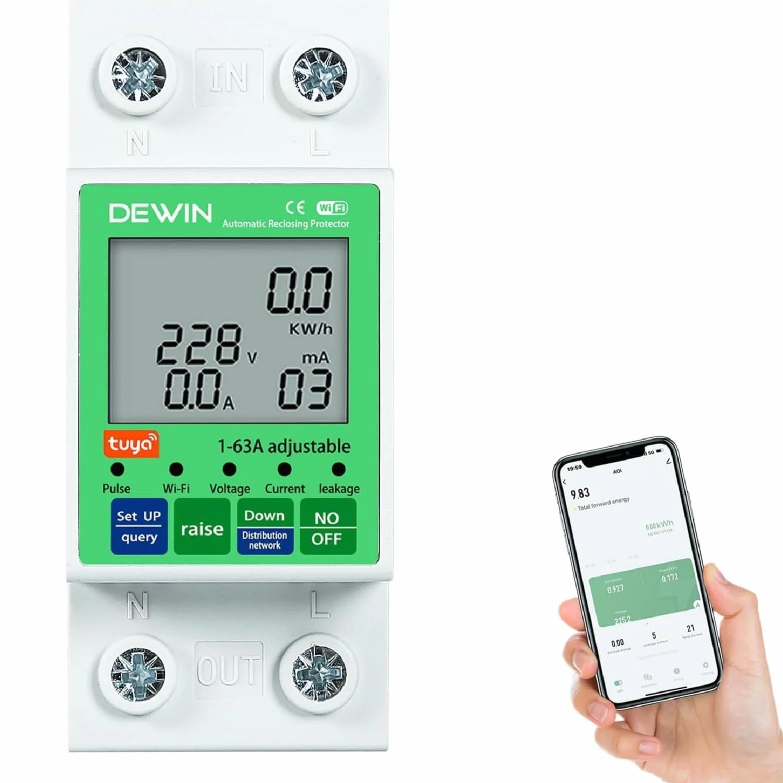 DEWIN inteligentny miernik energii WiFi 2P 63A AC 80-300V