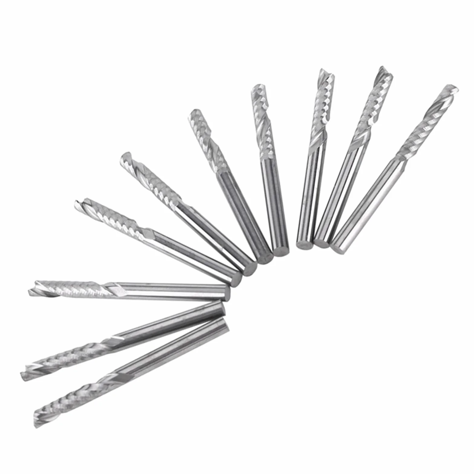 10 Sztuk Węglik Wolframu 3.175mm Frez Spiralny 3mm CNC Router do Grawerowania i Rzeźbienia - Pojedynczy Flet