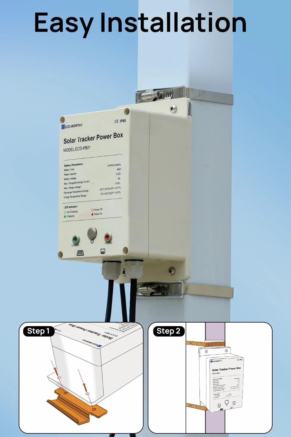 ECO-WORTHY Solar Tracker System IP65 10W Panel Słoneczny Monokrystaliczny Akumulator LiFePO4 6Ah 12V BMS Plug and Play