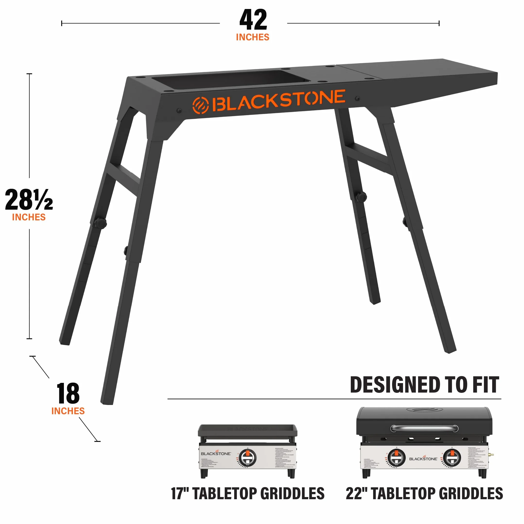 Blackstone 5013 Uniwersalny, metalowy, czarny, rozmiar podstawki na nogi z boczną półką jest dopasowany do siatek stołowych 43 cm lub 56 cm