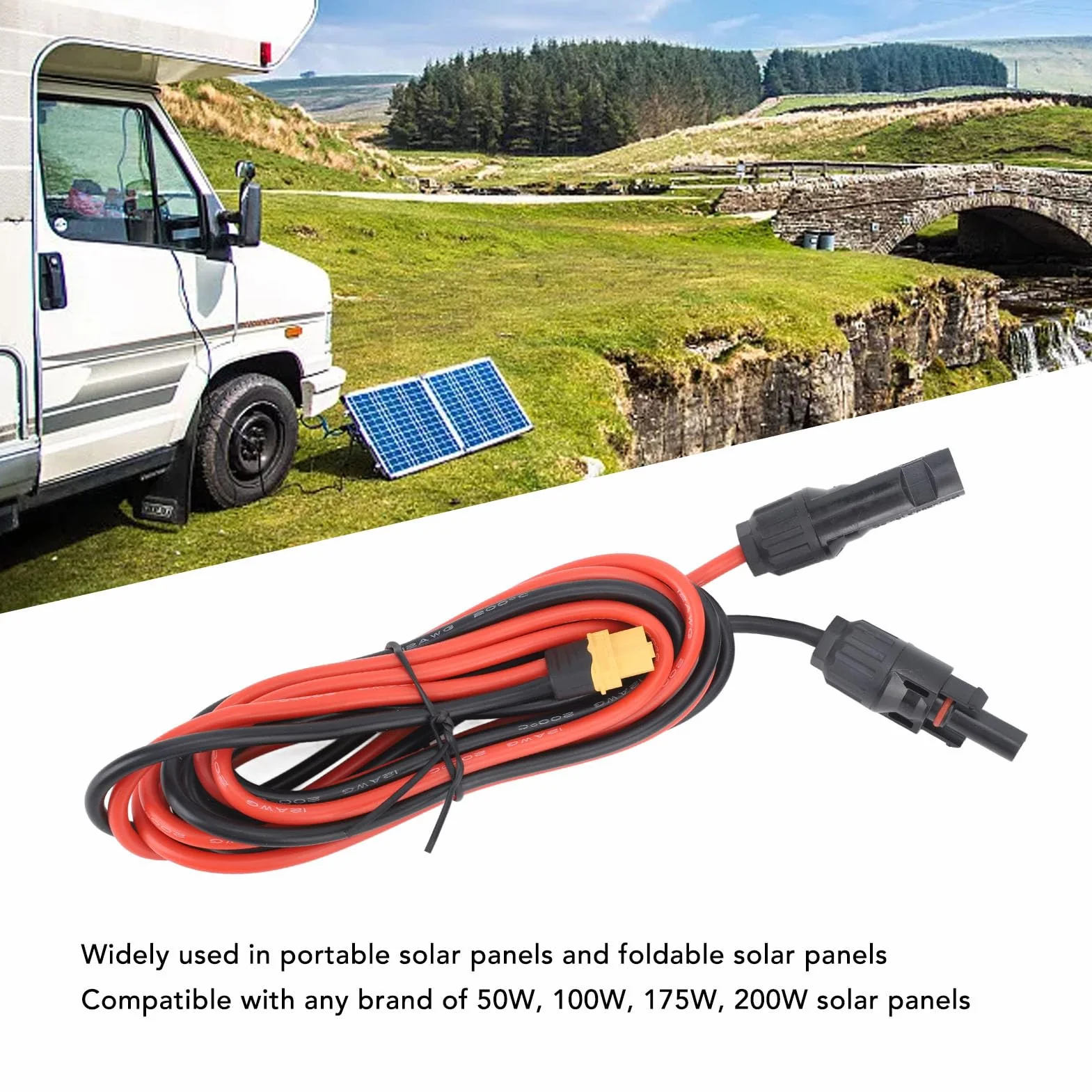 Kabel Kontrolera ładunku Słonecznego, XT60 Adapter Grener Generator Panelu Słonecznego 12AWG 2M Solar & Wind Power