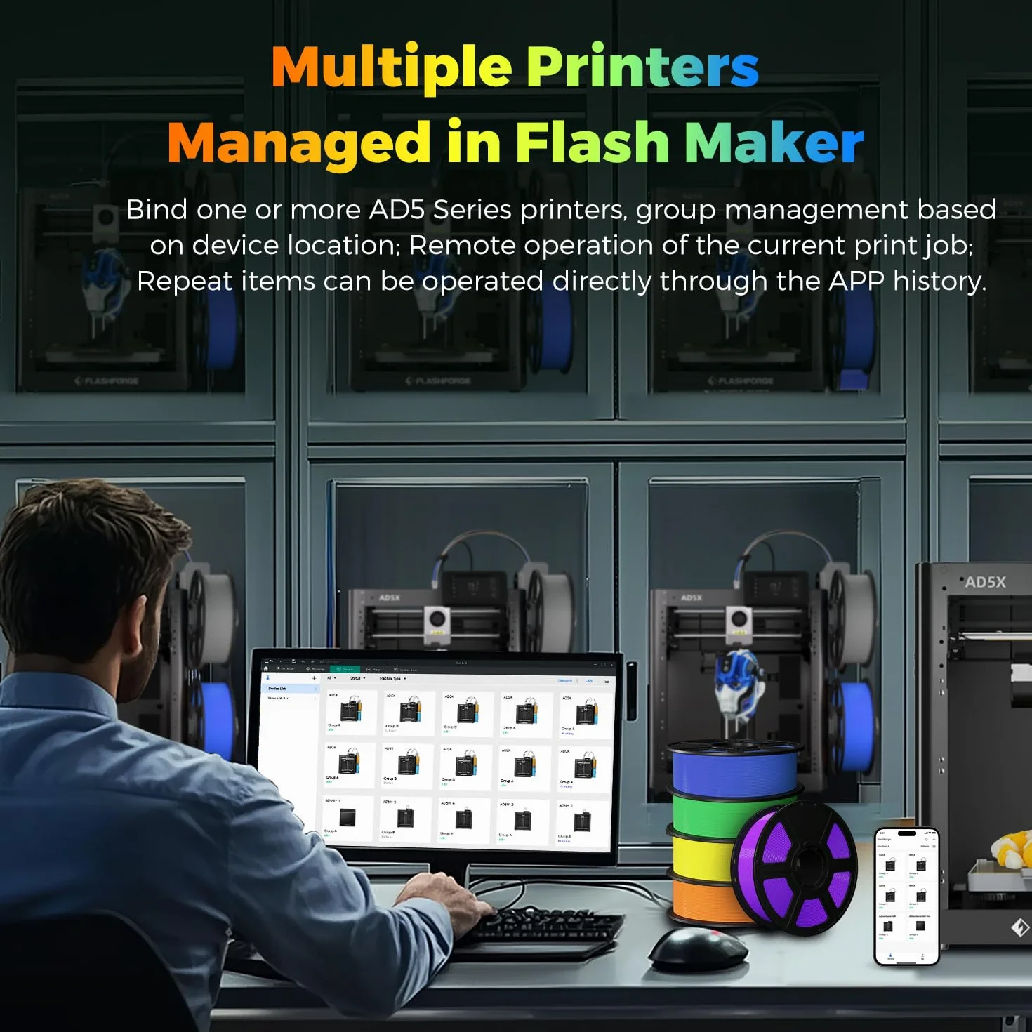 FLASHFORGE AD5X drukarka 3D, wielokolorowa, prędkość 600 mm/s, 1-kliknięcie, druk z kreacjami IFS, w pełni automatyczna kalibracja i kopia zapasowa filamentu, rozmiar druku 220 x 220 x 220 mm