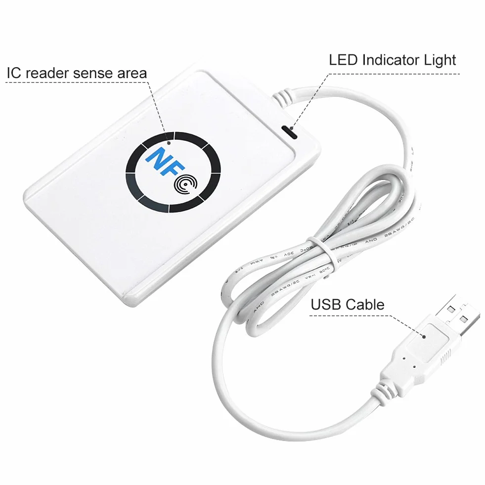 NFC RFID Smart IC Card Reader/Writer ACR122U ISO 14443A / B + Darmowe oprogramowanie w białym SDK 5xMifare IC
