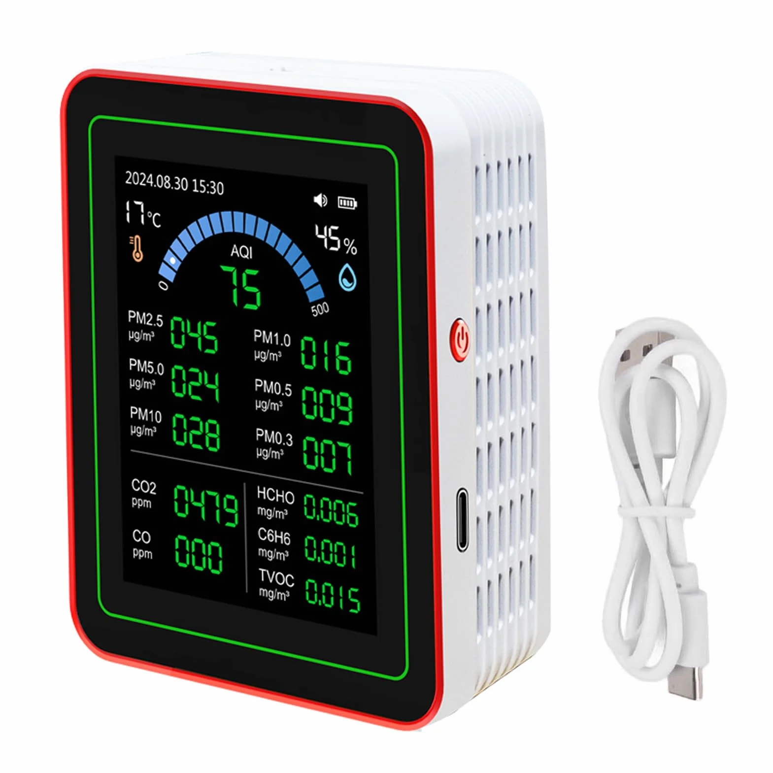Miernik Jakości Powietrza 18 w 1 CO2 TVOC HCHO PM2.5 PM10 Temp Wilgotność Tester LCD