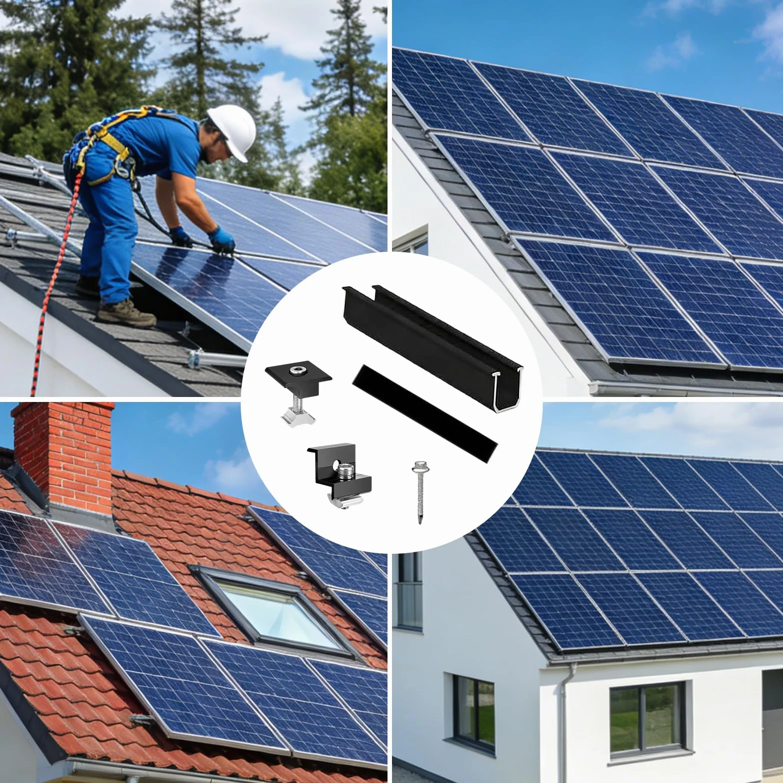 Uchwyt do paneli słonecznych, płaski dach, zestaw na 2 panele, uchwyt do modułu solarnego, uchwyt do elektrowni balkonowej, płaski dach uchwyt do modułów PV, zestaw do mocowania modułów solarnych z