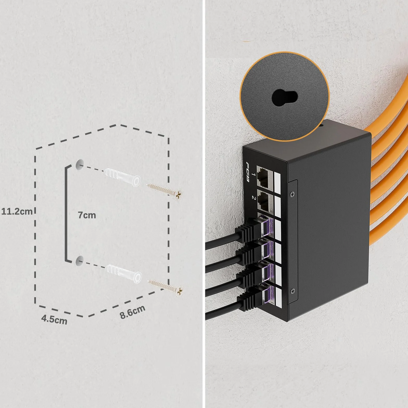 FGB Panel krosowy 10 Gbps 6 portów CAT7 z 6 x CAT.7 RJ45 Keystone Jack Modul, STP panel krosowy do sieci LAN DSL, kompatybilny CAT6 CAT6a CAT7 CAT8 kabel sieciowy