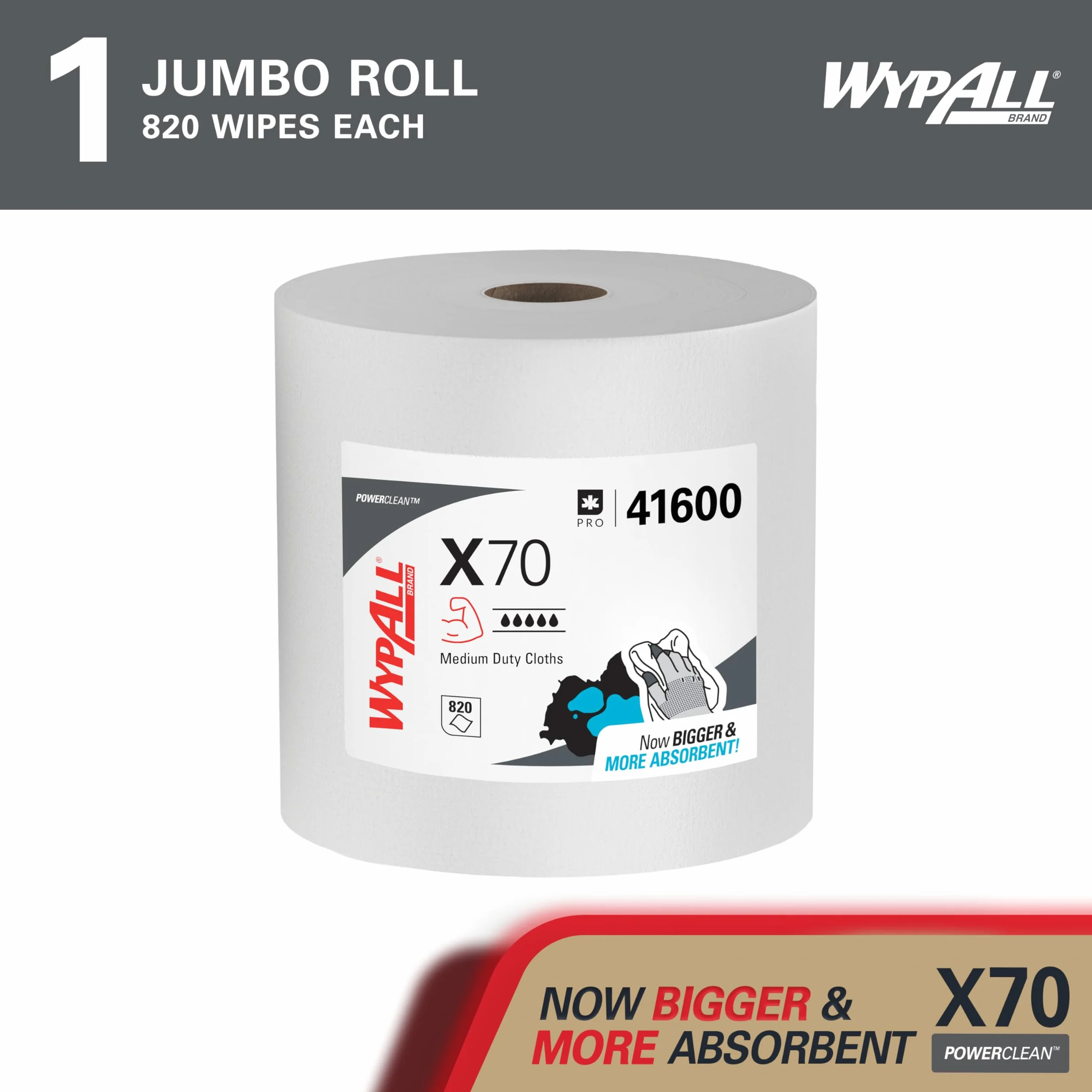WypAll X70 ściereczki do czyszczenia wielokrotnego użytku 8348 - rolka Jumbo - 1 rolka x 870 białe wycieraczki (łącznie 870)