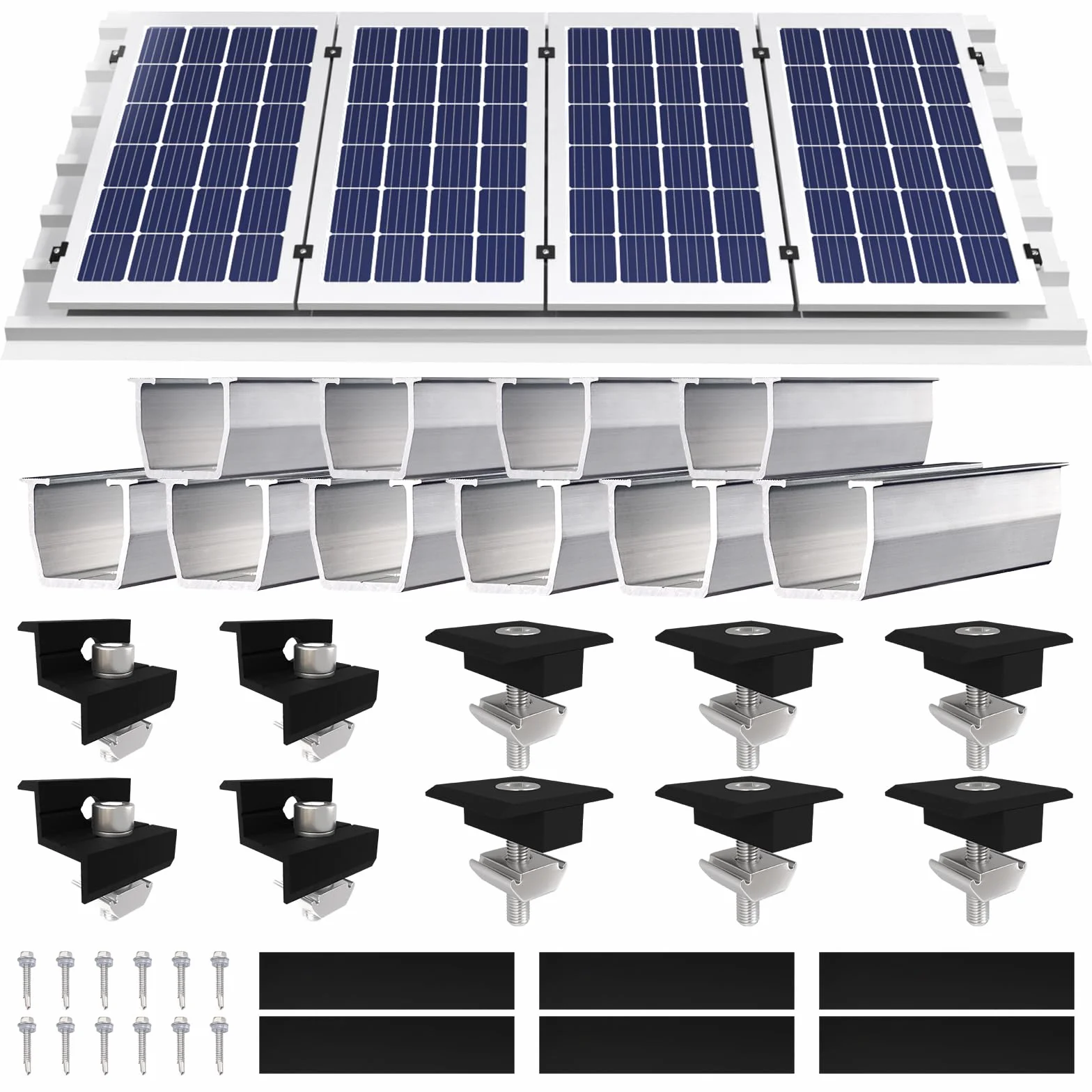 Uchwyt modułu solarnego na płaski dach, zestaw montażowy dla 4 modułów PV
