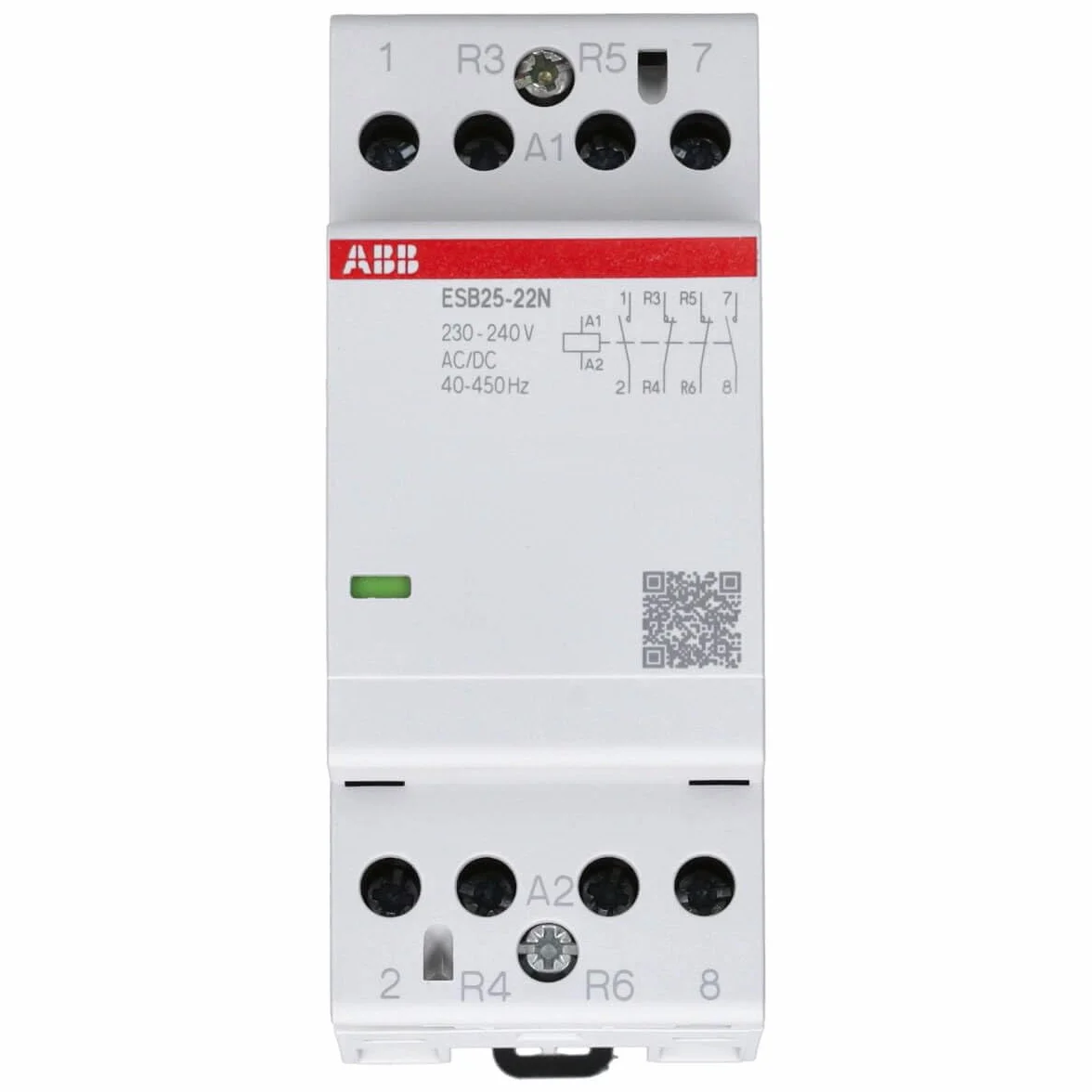 ABB ESB25-22N-06 Stycznik instalacyjny do płyty rozdzielczej, 4-biegunowy, 25 A, 220/400 V DC/AC (ABB1SAE23111R0622)