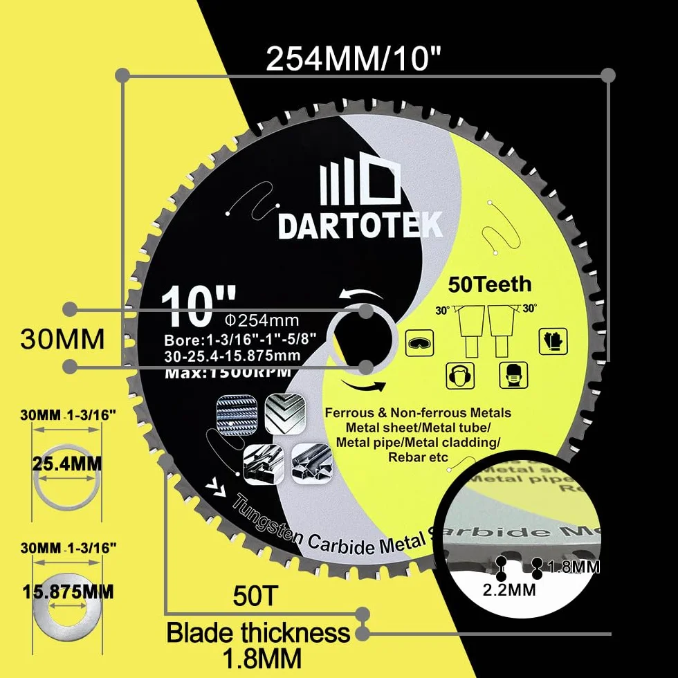 254 mm TCT brzeszczoty do metalu, 50 zębów, piła tarczowa z węglika wolframu do żelaza, stali nierdzewnej, niklu, tytanu, metali żelaznych i rur stalowych