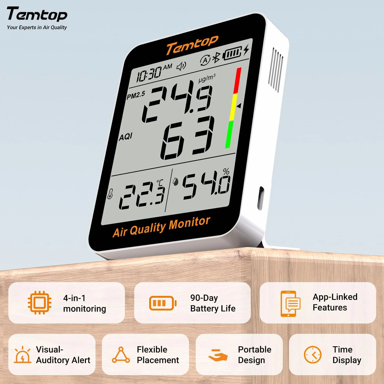 Temtop S1+ Monitor jakości powietrza PM2.5 Bluetooth termohigrometr cyfrowy