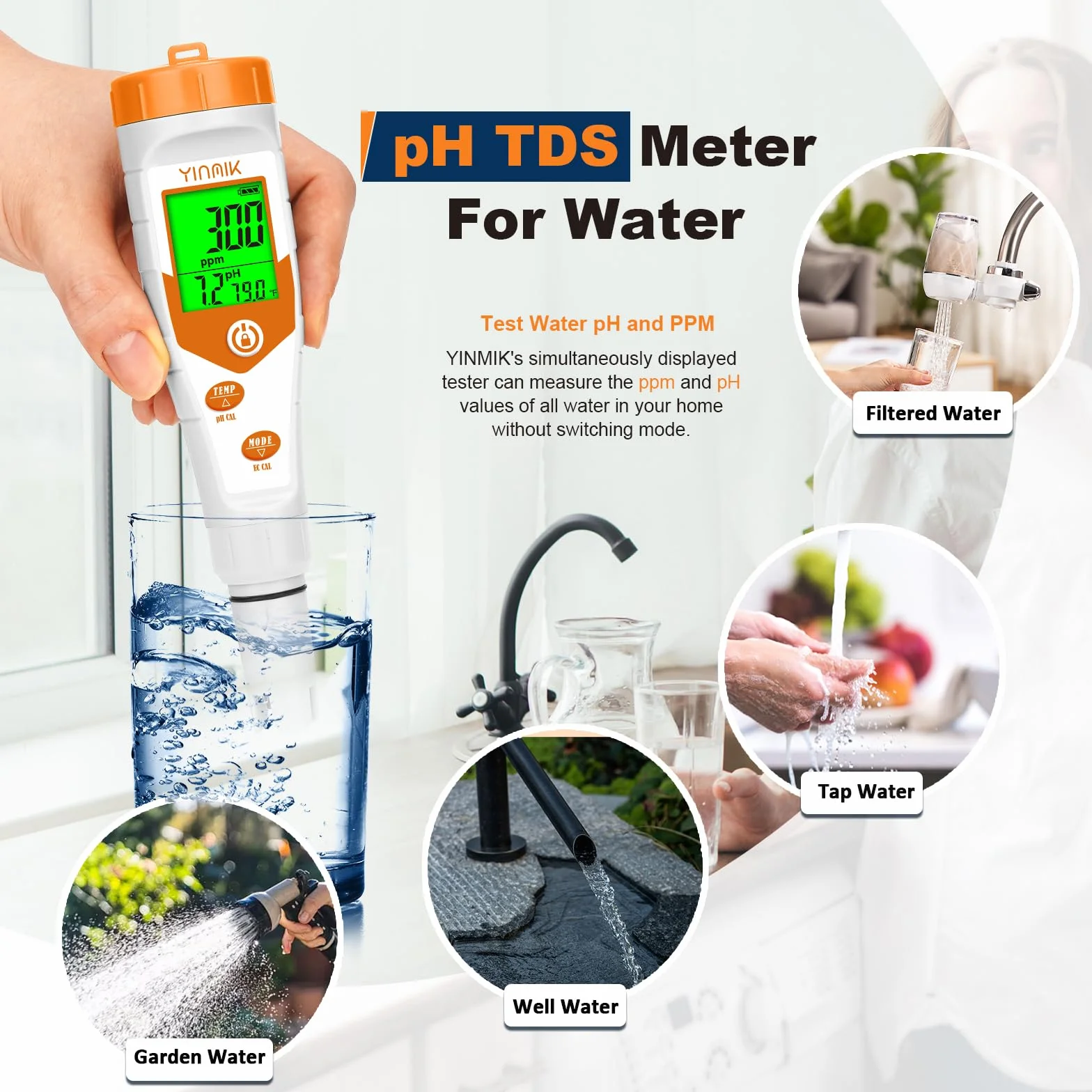 Miernik pH YINMIK 4 w 1 phmetr wyświetlanie jednoczesnego pH EC ppm woda monitoruje ciągłe pH temperatura przewodzący akwarium do basenów akwarium DWC woda ogrodowa hydroponika
