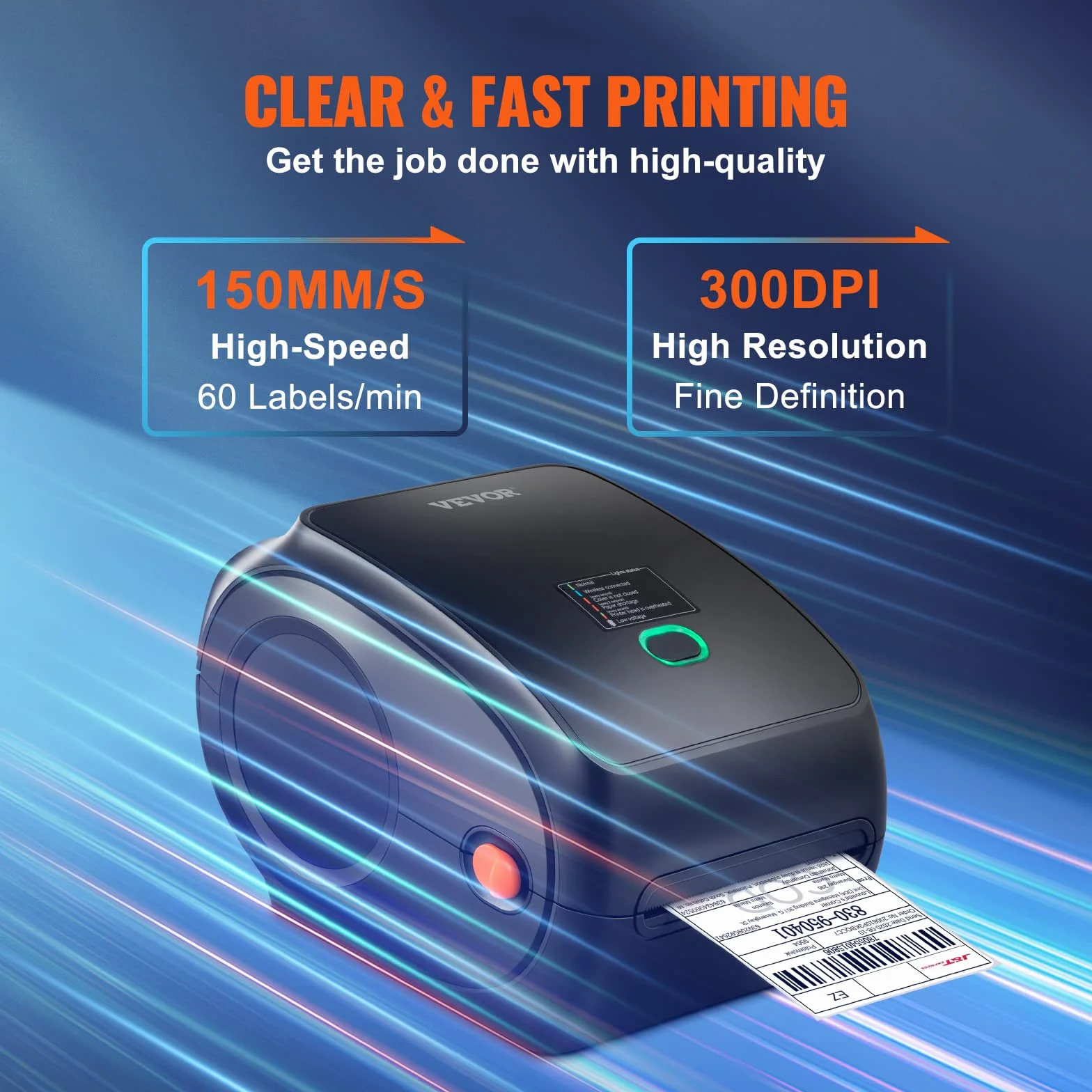 VEVOR Drukarka termiczna Bluetooth, drukarka etykiet Edesive 4x6, etykieciarka termiczna kompatybilna z Windows/MAC OS/Linux/Chromebook, obsługuje DHL, USPS, FedEx, Shopify, Ebay, Amazon itp.