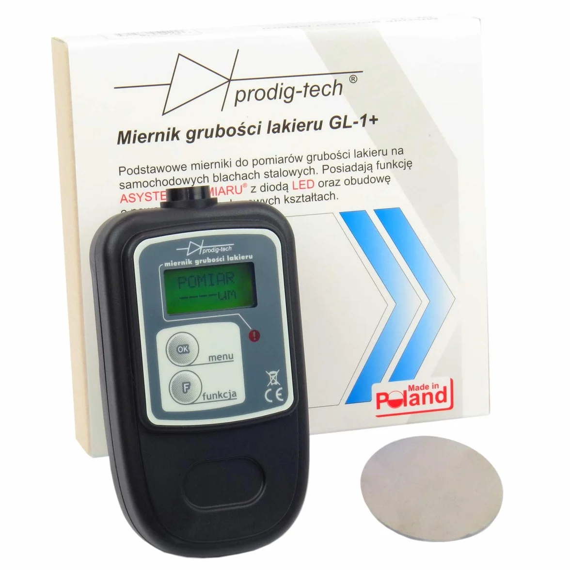 Miernik grubości lakieru GL-1+ (PL/EN) | Grubościomierz lakieru samochodowego | Tester lakieru. | Miernik grubości farby na samochodzie. | Stal, stal ocynkowana | Asystent Pomiaru