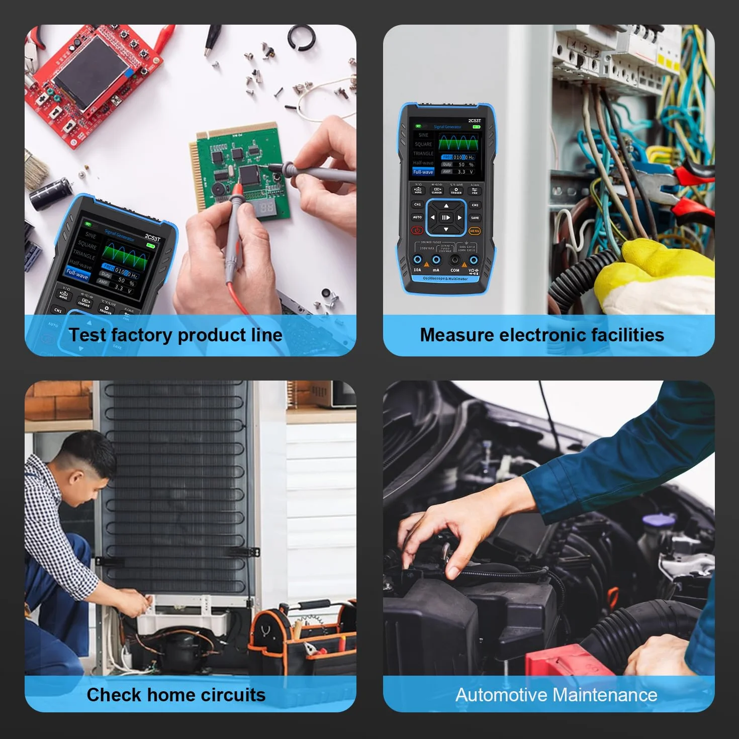 Handheld oscyloskop 3 w 1 Upgrade cyfrowy oscyloskop, multimetr, generator DDS z podwójnym kanałem, częstotliwość próbkowania 250 MS/s, szerokość pasma 50 MHz, liczenie 19999, napięcie, prąd