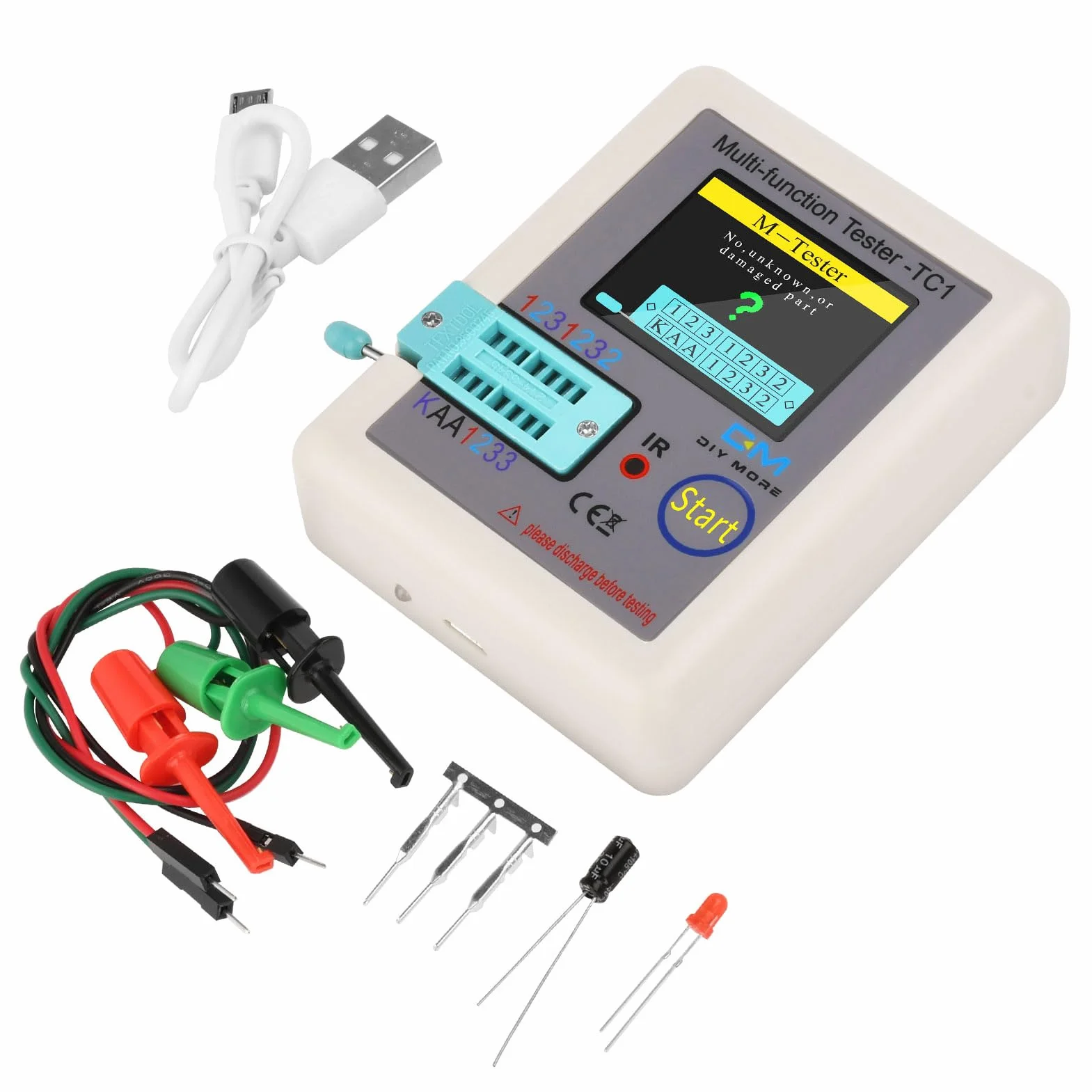 Diymore LCR-TC1 Wielofunkcyjny tester ESR, miernik TFT do tranzystorów, indukcyjności, rezystancji, pojemności, diod, triod, kondensatorów, NPN, PNP, MOSFET