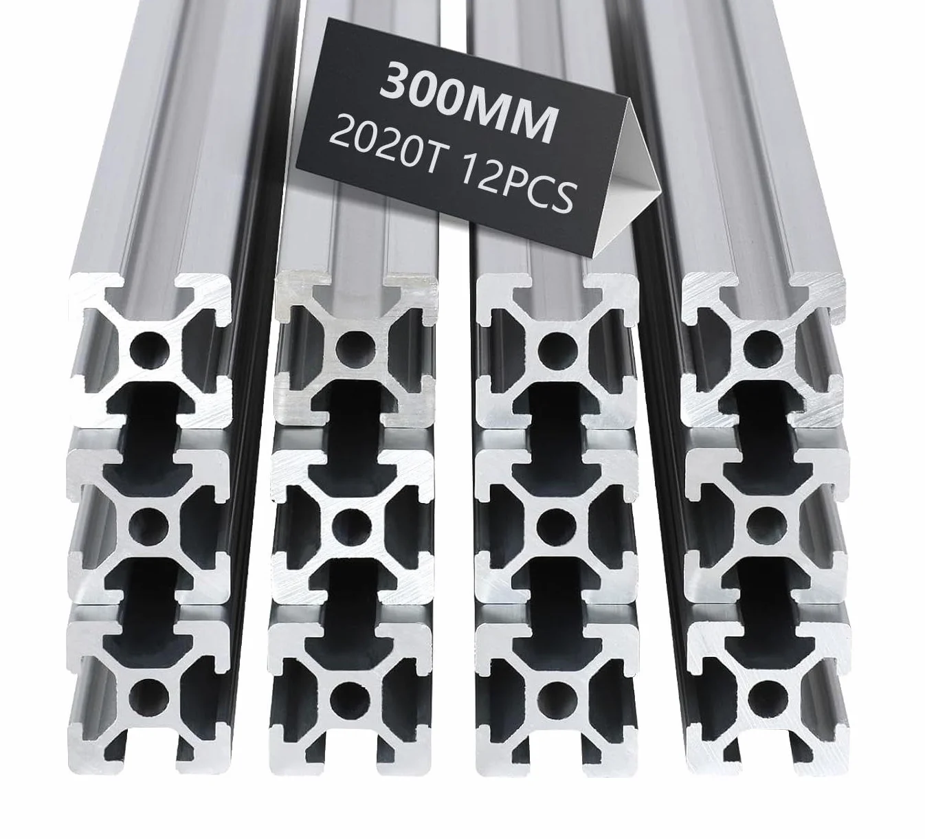 12 sztuk profili aluminiowych 20 x 20 mm, profile aluminiowe o długości 300 mm, rowek 6, europejski standard anodowane srebro, do drukarek 3D i maszyn do grawerowania laserowego CNC