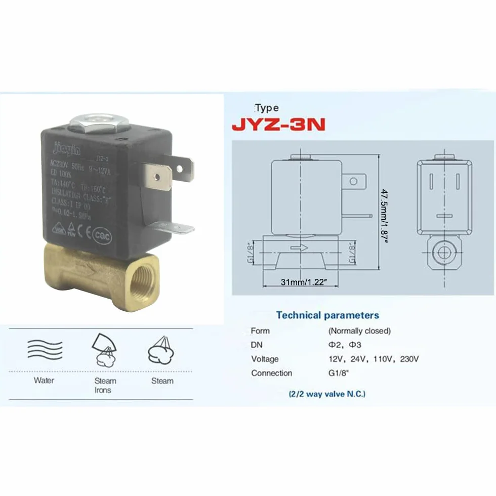 Jiayin JYZ-3 Elektromagnetyczny Zawór Wodny - Normalnie Zamknięty AC 230V 2-Drożny Wysokociśnieniowy G1/20.3 cm Żelazny Parowy