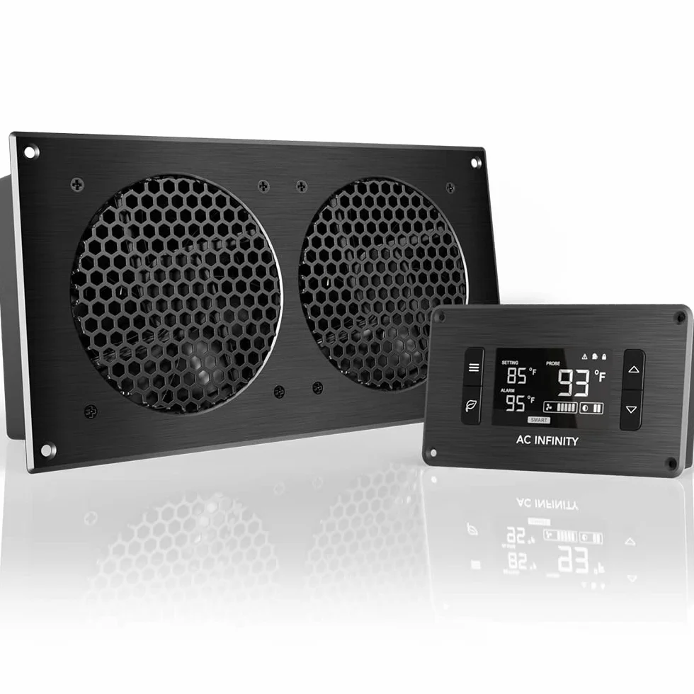 AC Infinity AIRPLATE T7, cichy system wentylatora chłodzącego 30 cm ze sterowaniem termostatem, do szafek kina domowego, 30 cm