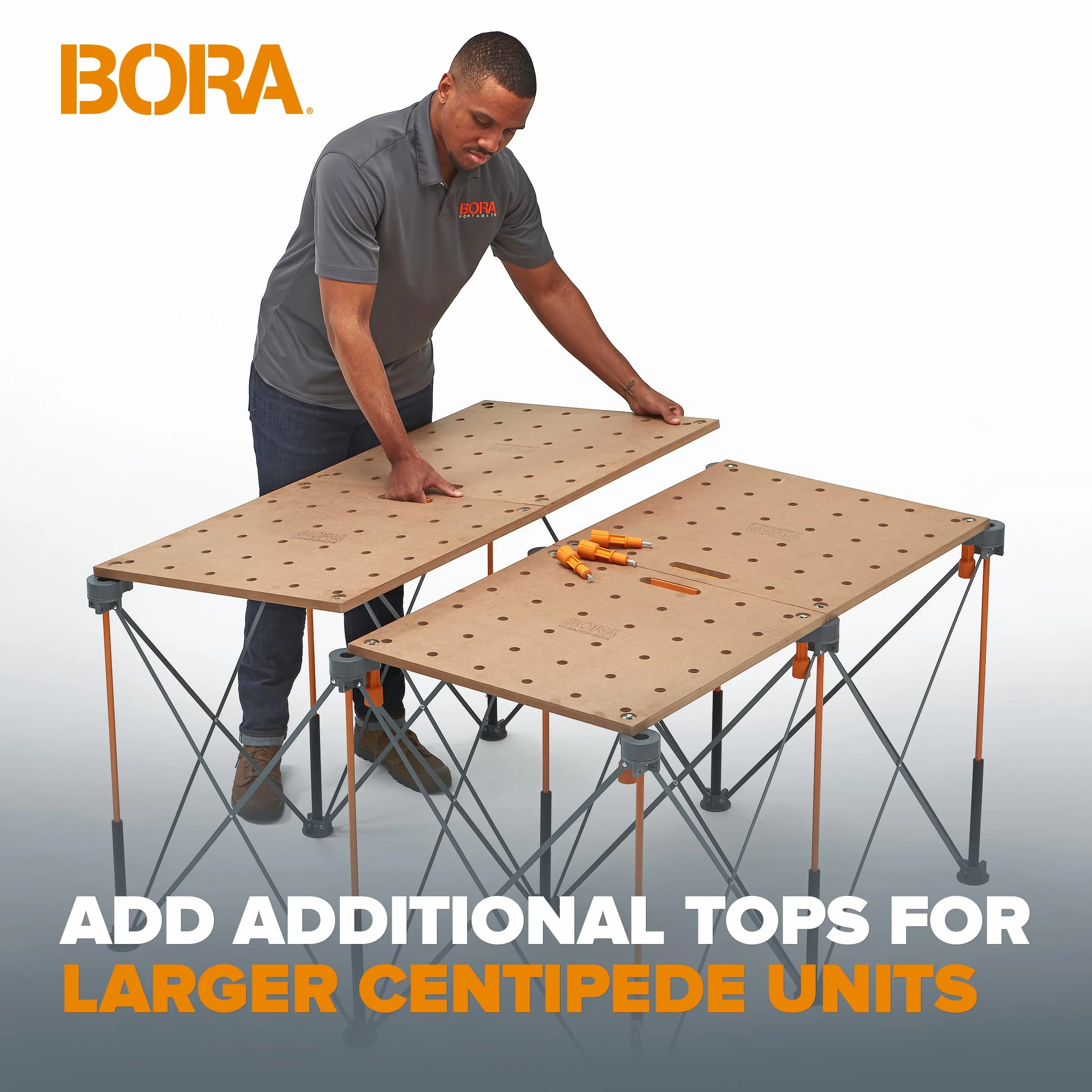 Bora Blat stołu warsztatowego Centipede do Bora Centipede, stojących, koni, 61 cm x 122 cm, zawiera drewniany blat z otworami dla psów 20 mm + 6 uchwytów z szybkim obrotem do przenośnej, tymczasowej