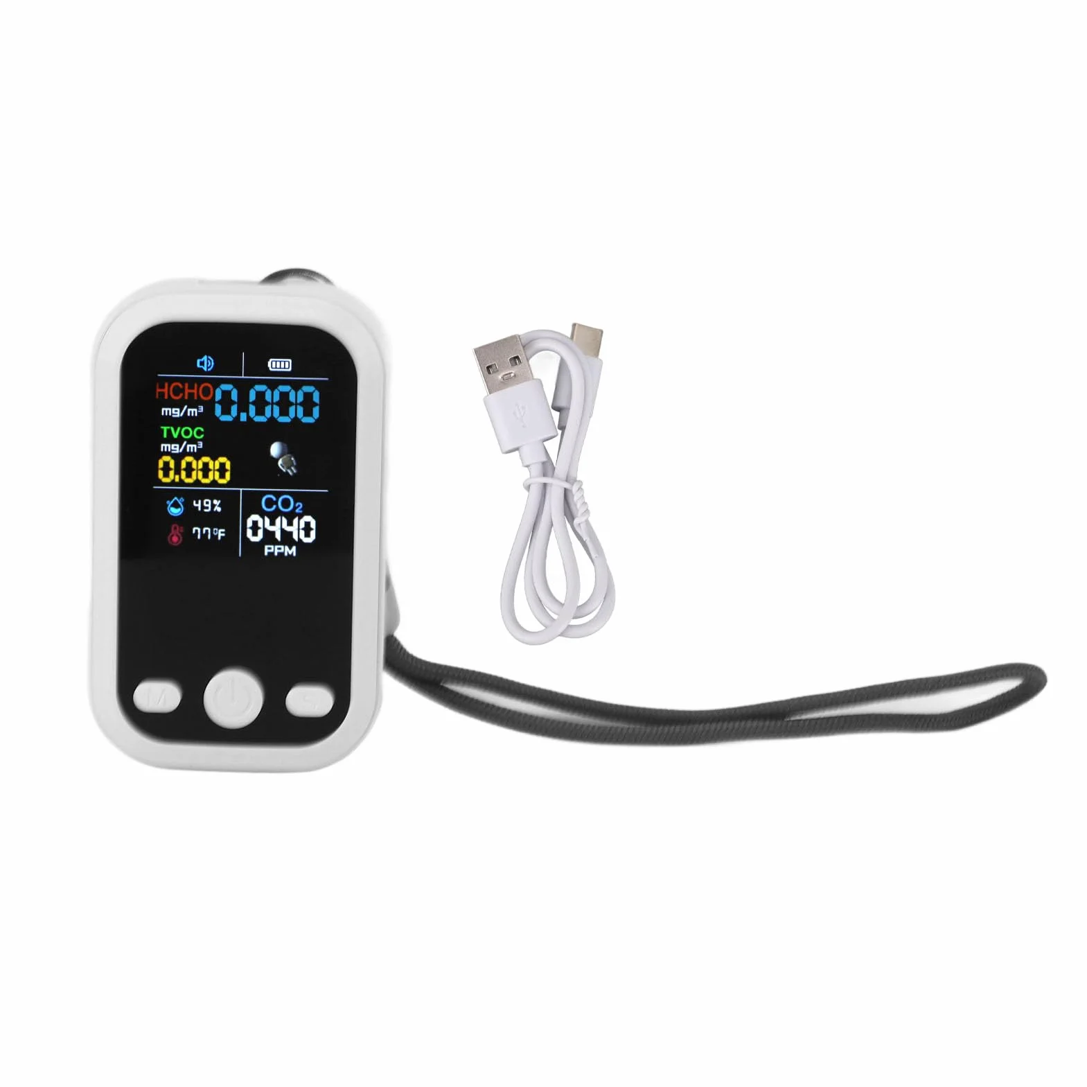 Monitor Jakości Powietrza 5 w 1 Wielofunkcyjny Inteligentny Przenośny Czujnik Temperatury i Wilgotności CO2 Tester Jakości Powietrza w Ograniczonej Przestrzeni (WHITE)