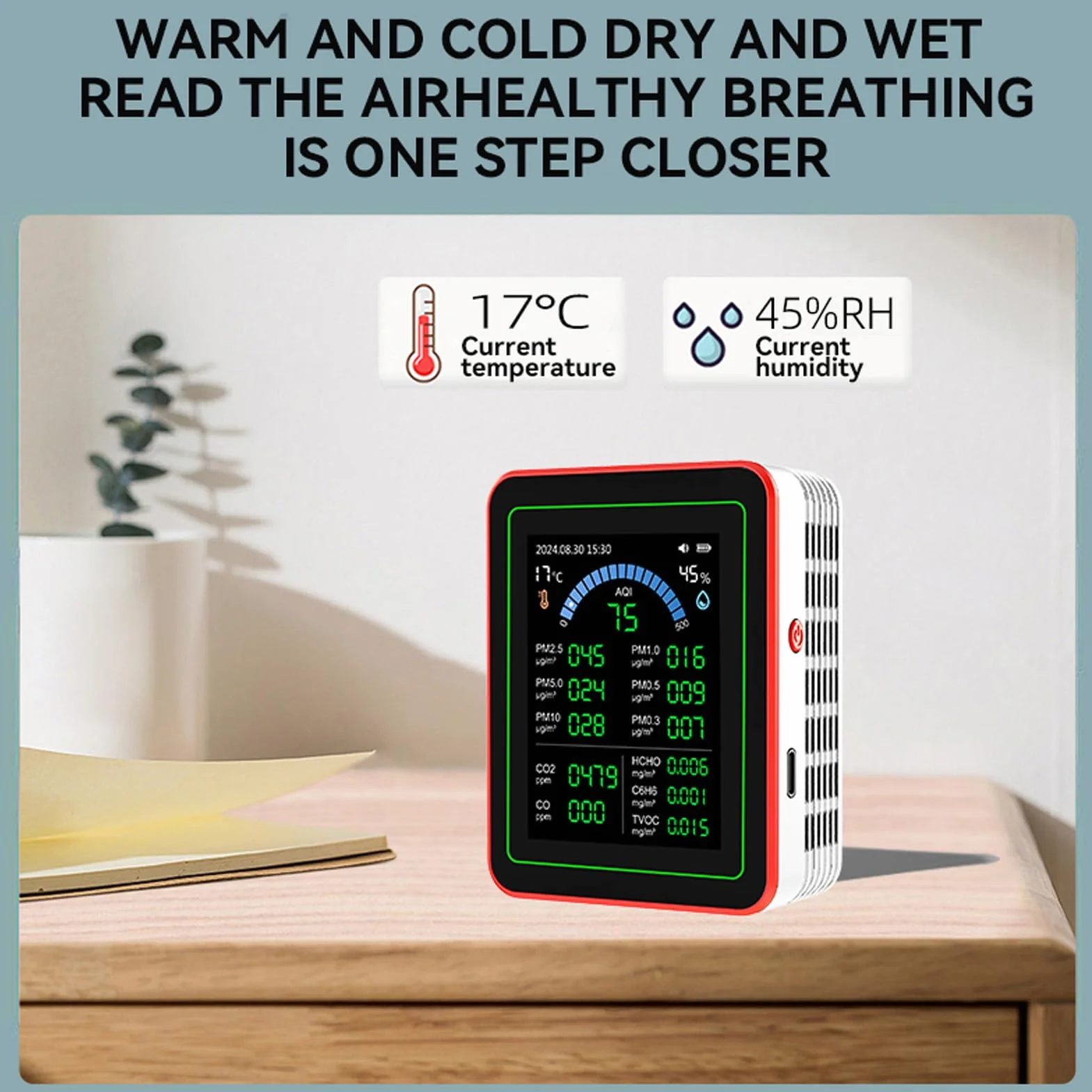 Monitor Jakości Powietrza 18 w 1, CO2, HCHO, TVOC, PM2.5, PM10, PM1.0, PM0.3, PM5.0