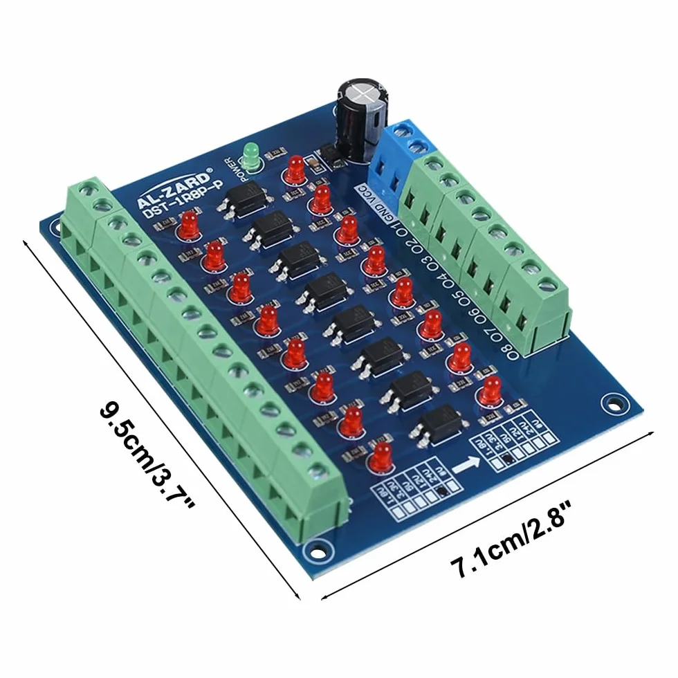 8-kanałowy fotoelektryczny moduł izolacyjny, 24 V do 3,3 V konwerter napięcia poziomu PNP wyjście PLC panel izolacyjny napięcia