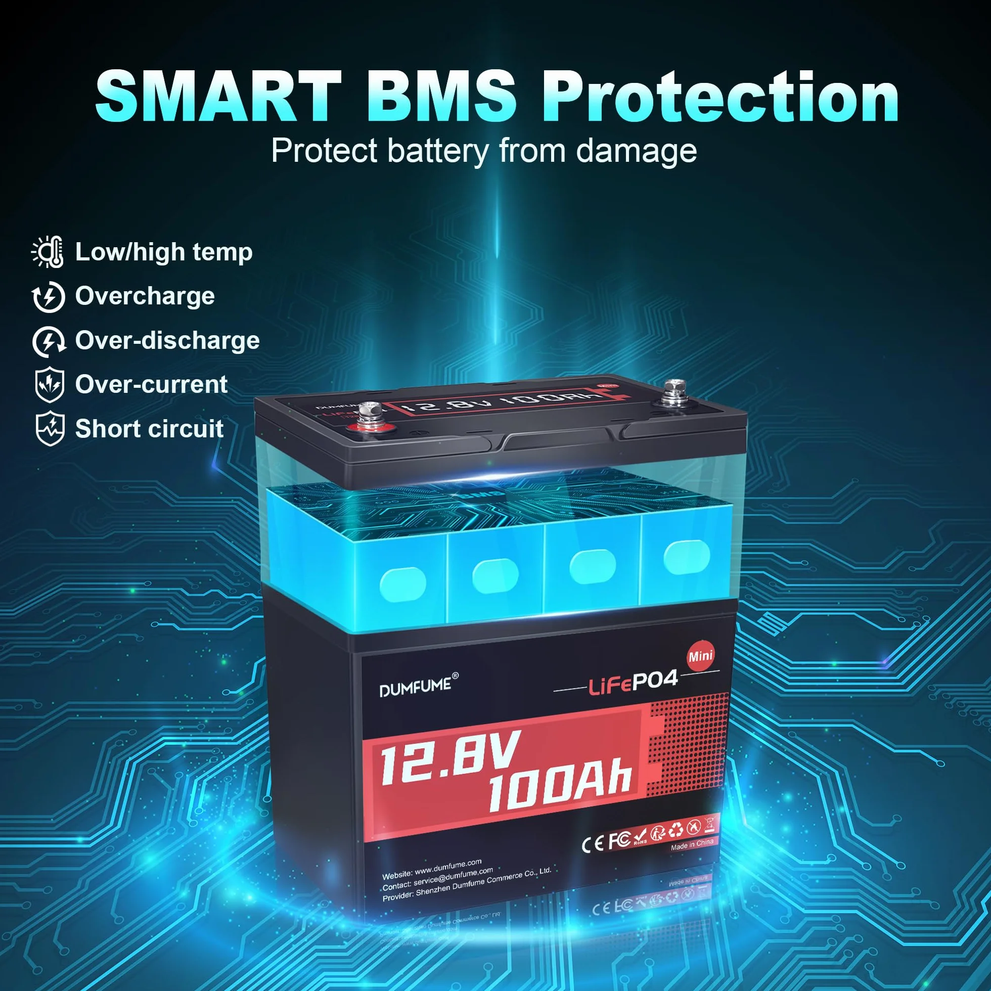 12V 100Ah Mini Bateria Litowa LiFePO4, BMS 100A, 1280Wh, do 15000 Cykli, Żywotność 10 Lat, Perfekcyjna do Kamperów, Systemów Solarnych i Domowego Magazynowania Energii