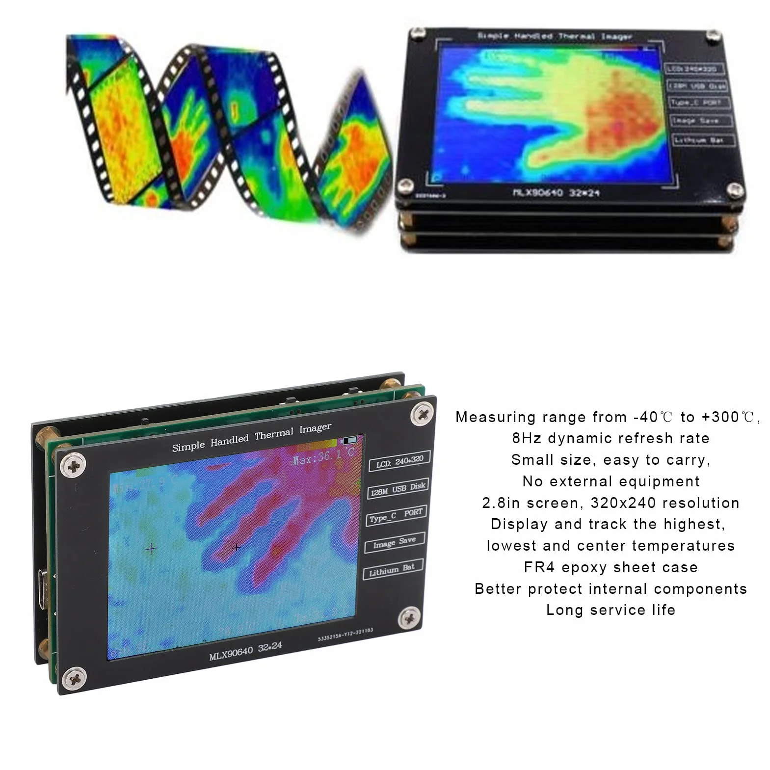 Kamera Termowizyjna, Zakres -40-300℃ Cyfrowa Kamera na podczerwień Przenośna Kamera Termowizyjna z 2,8-calowym Ekranem LCD Ładowanie do Bezkontaktowego Pomiaru Temperatury