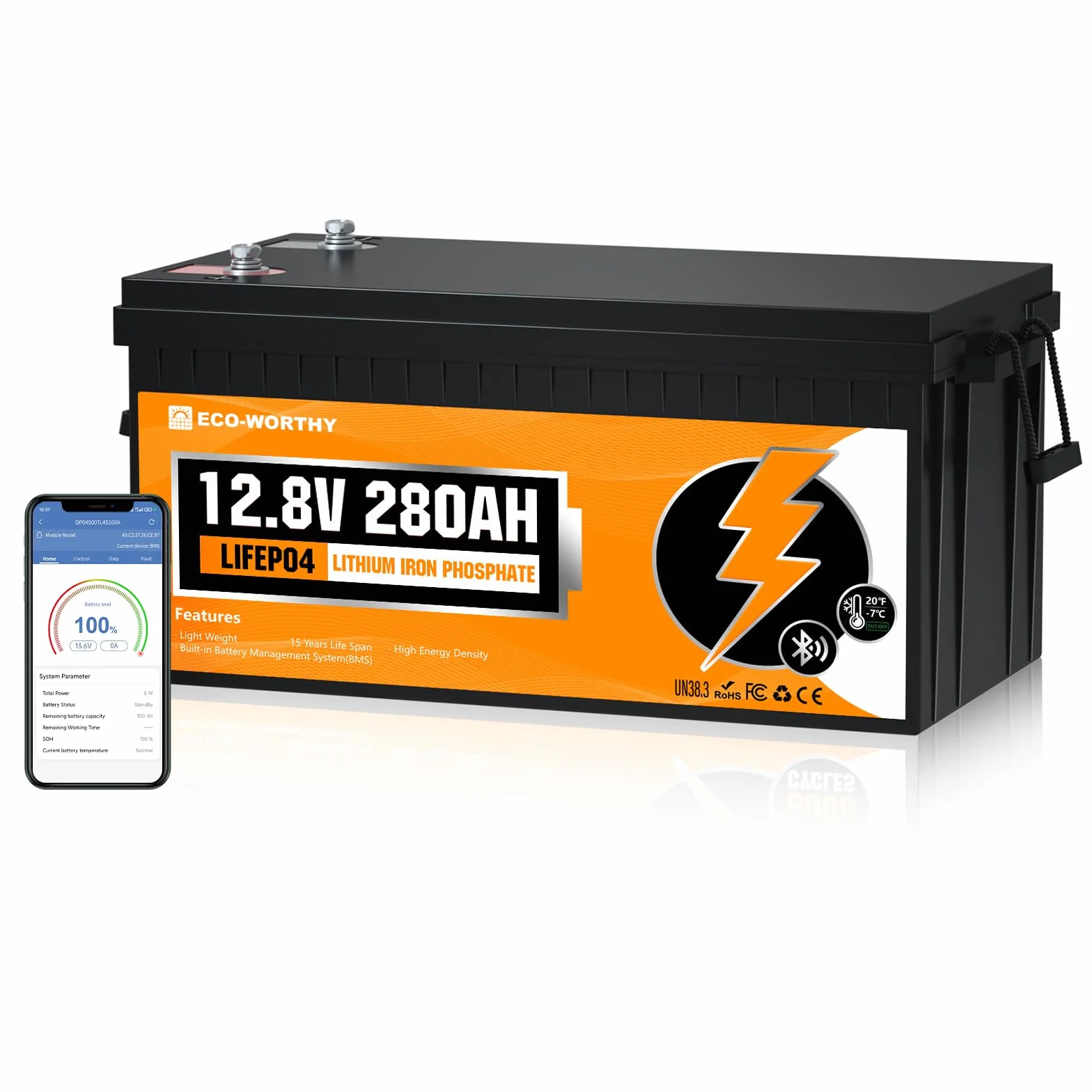 ECO-WORTHY LiFePO4 280 Ah akumulator litowy 12 V BMS 3584 Wh do kampera