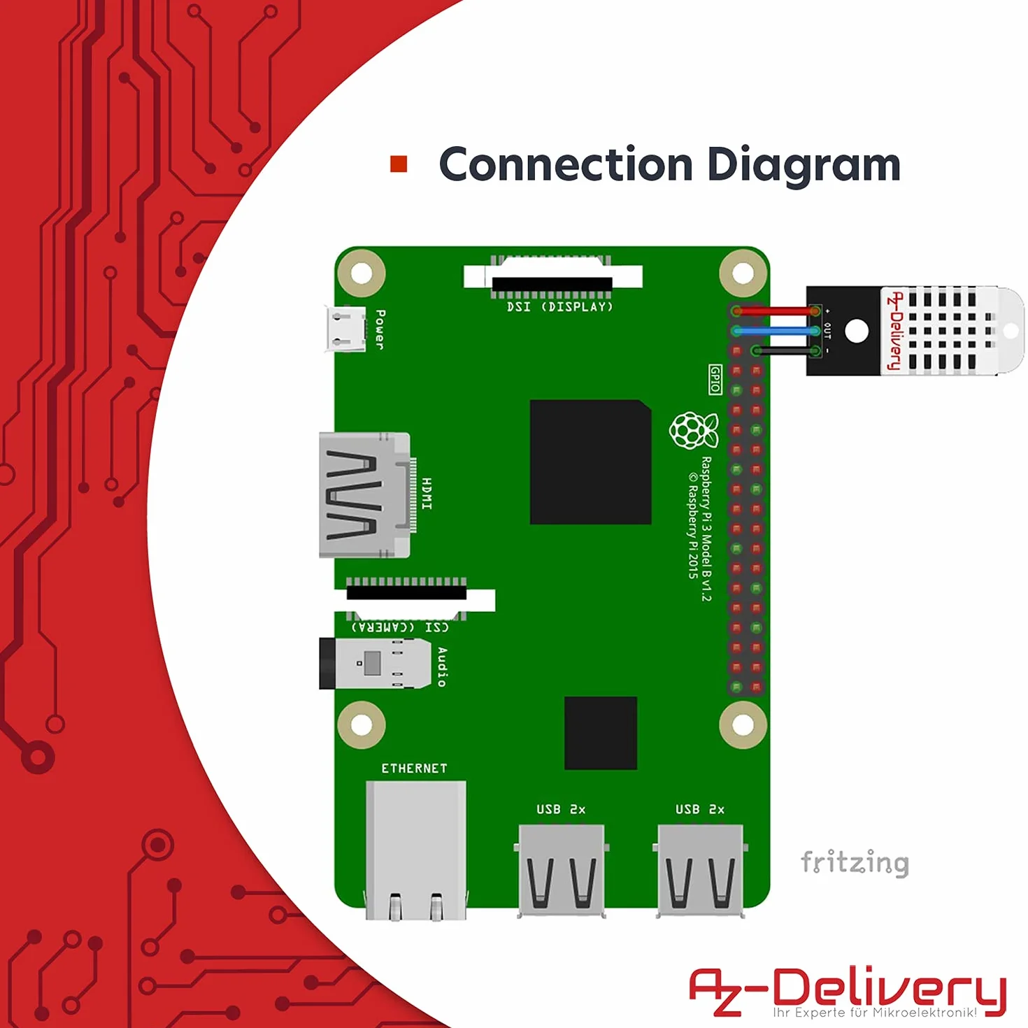 AZDelivery 3 x DHT22 AM2302 czujnik temperatury i czujnik wilgotności z płytką i kablem kompatybilnym z Arduino i Raspberry Pi wraz z e-book!