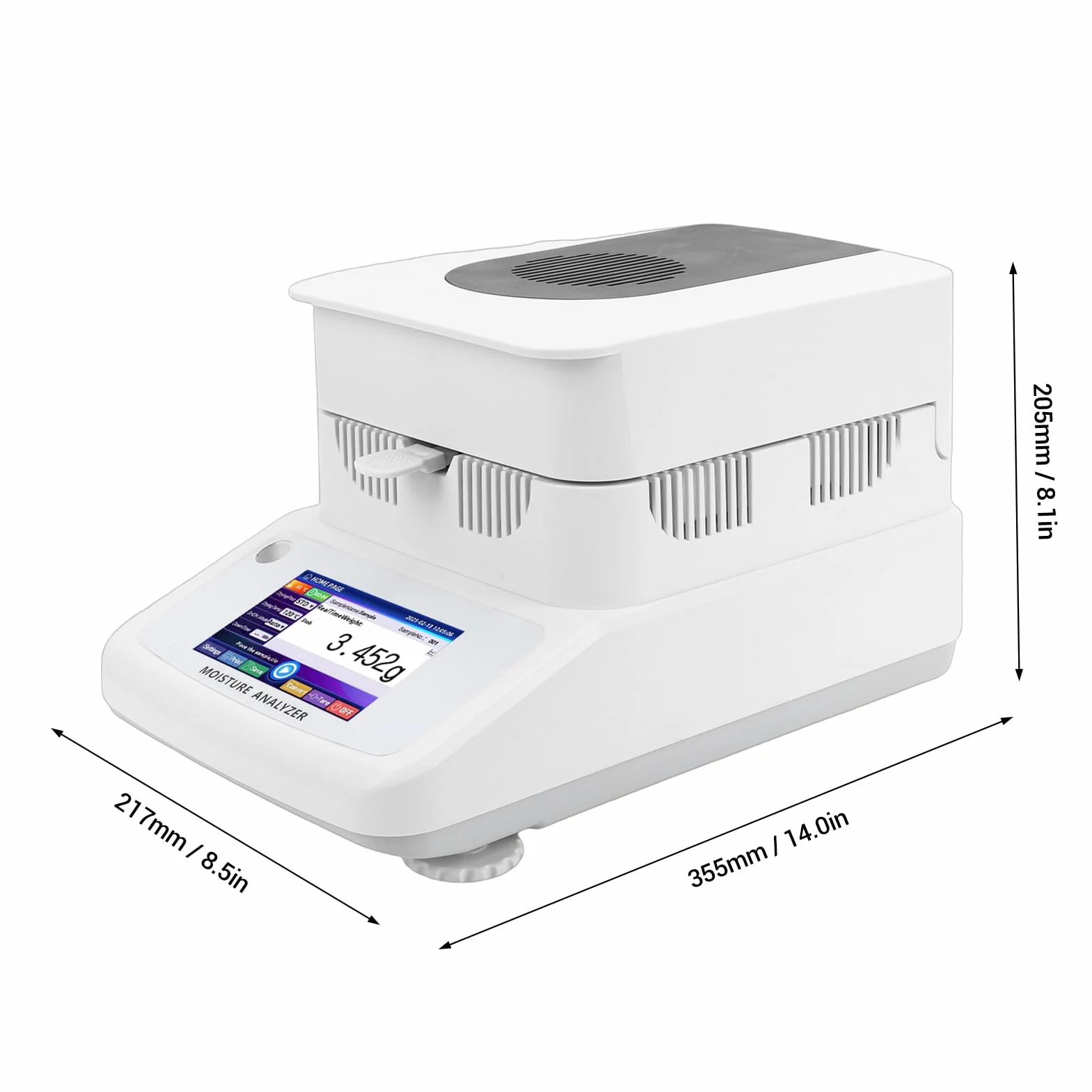 Haofy Analizator Halogenowy Pojemność 120 G Dokładność 0,005 G 5-calowy Ekran Dotykowy z Ogrzewaniem Halogenowym do żywności Tester Wilgotności Paszy Kukurydzianej Analizator (wtyczka UE 220V)