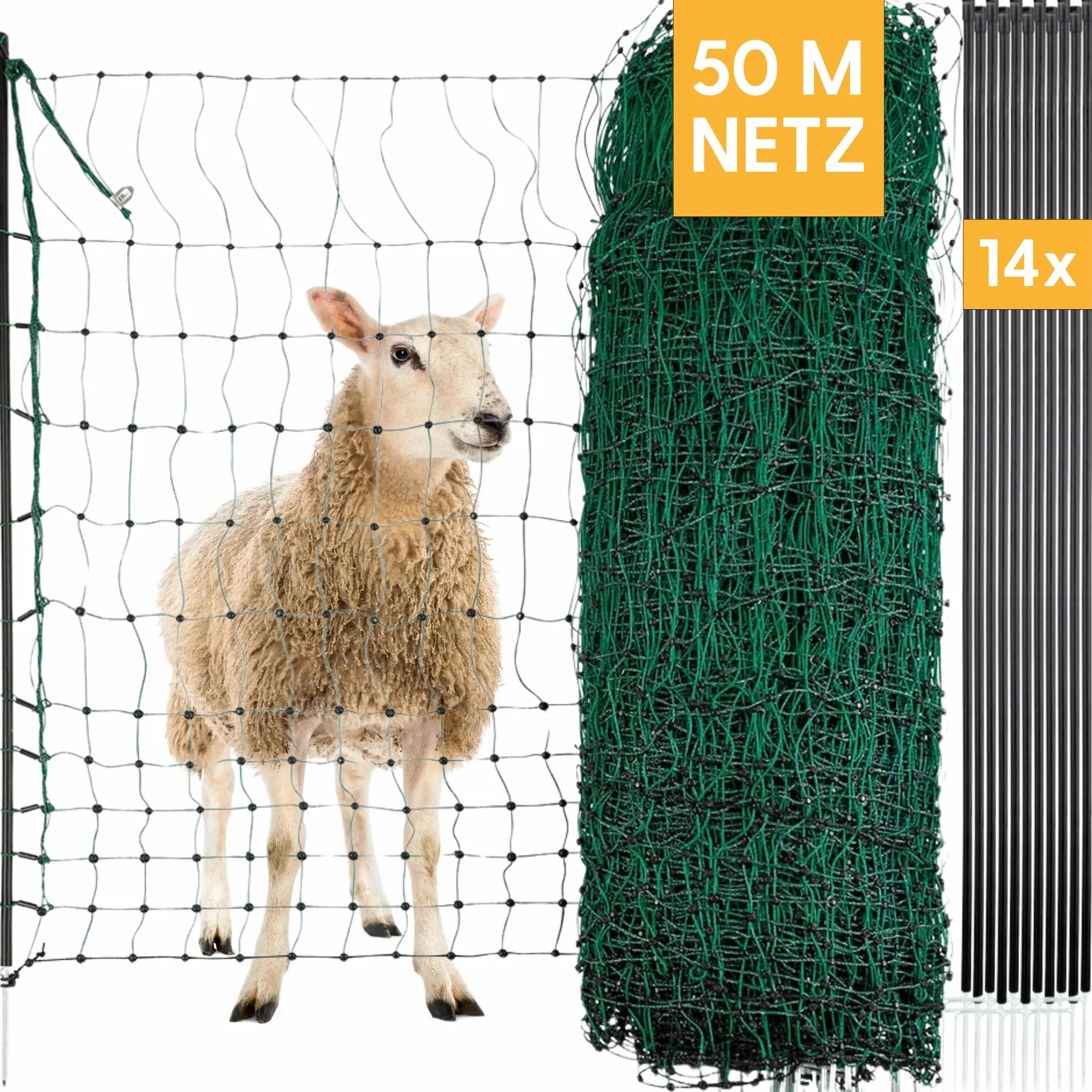 Agrarzone siatka dla owiec ogrodzenie elektryczne dla owiec zielone 50m x 108cm | Elektryczne ogrodzenie pastwiska z podwójnym szpikulcem i palikami | Ogrodzenie ochronne dla owiec kóz jagniąt