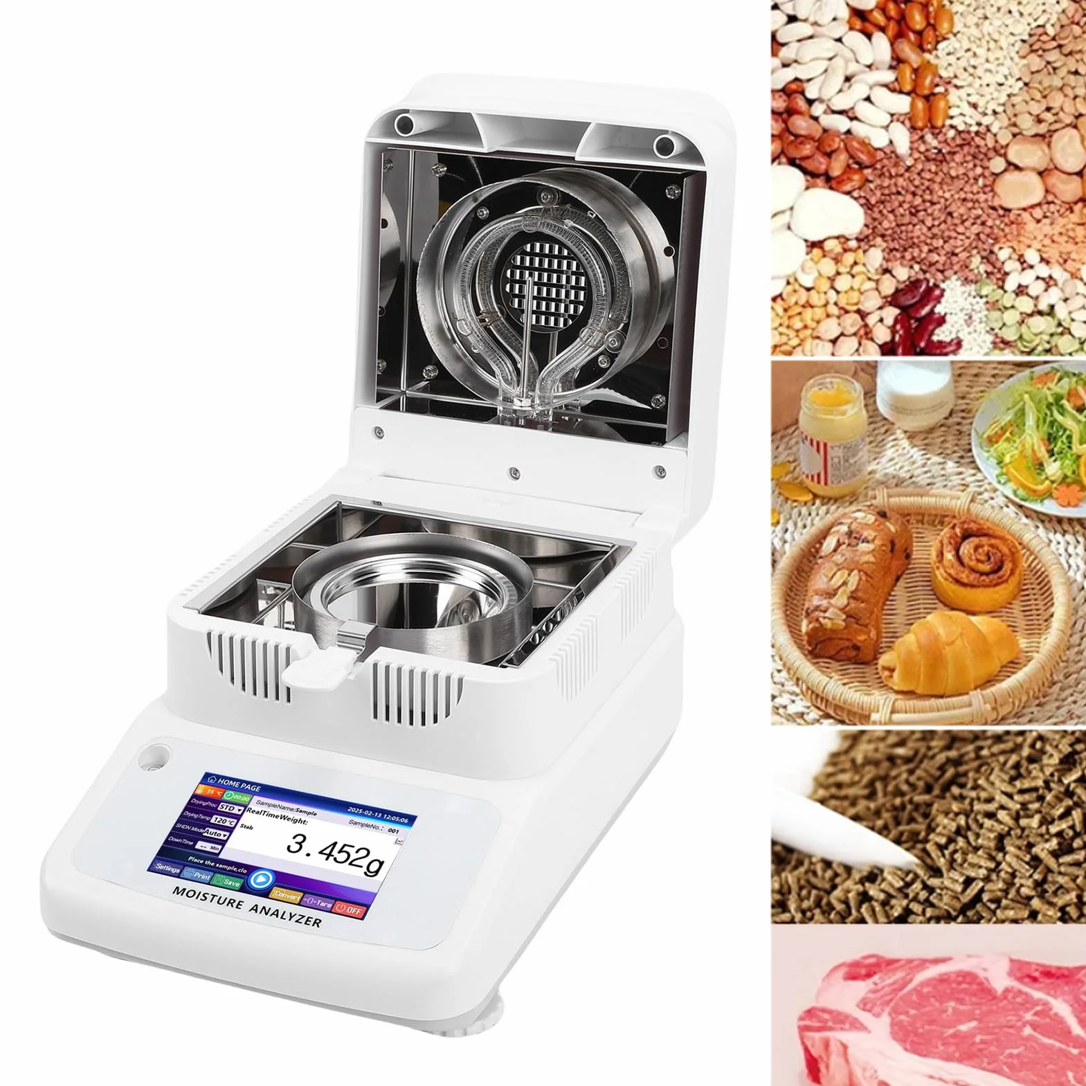 Haofy Analizator Halogenowy Pojemność 120 G Dokładność 0,005 G 5-calowy Ekran Dotykowy z Ogrzewaniem Halogenowym do żywności Tester Wilgotności Paszy Kukurydzianej Analizator (wtyczka UE 220V)