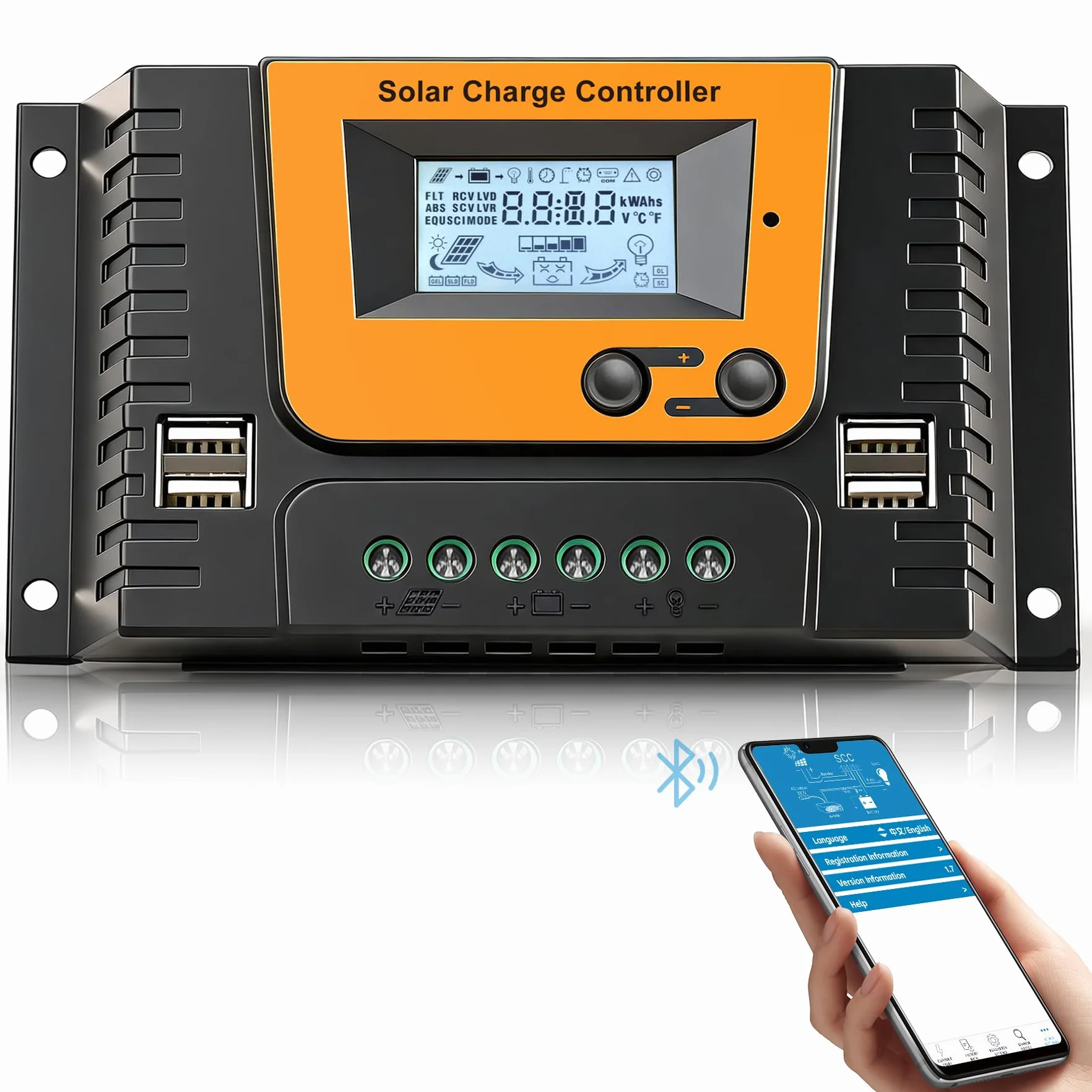 Regulator ładowania solarnego PWM 20A 12V 24V z czujnikiem temperatury 4 porty USB 520W