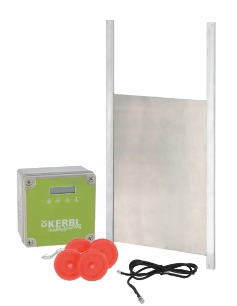 Kerbl Sterowanie automatyczne do drzwi dla kurczaków 300x400mm metalowe drzwi przesuwne