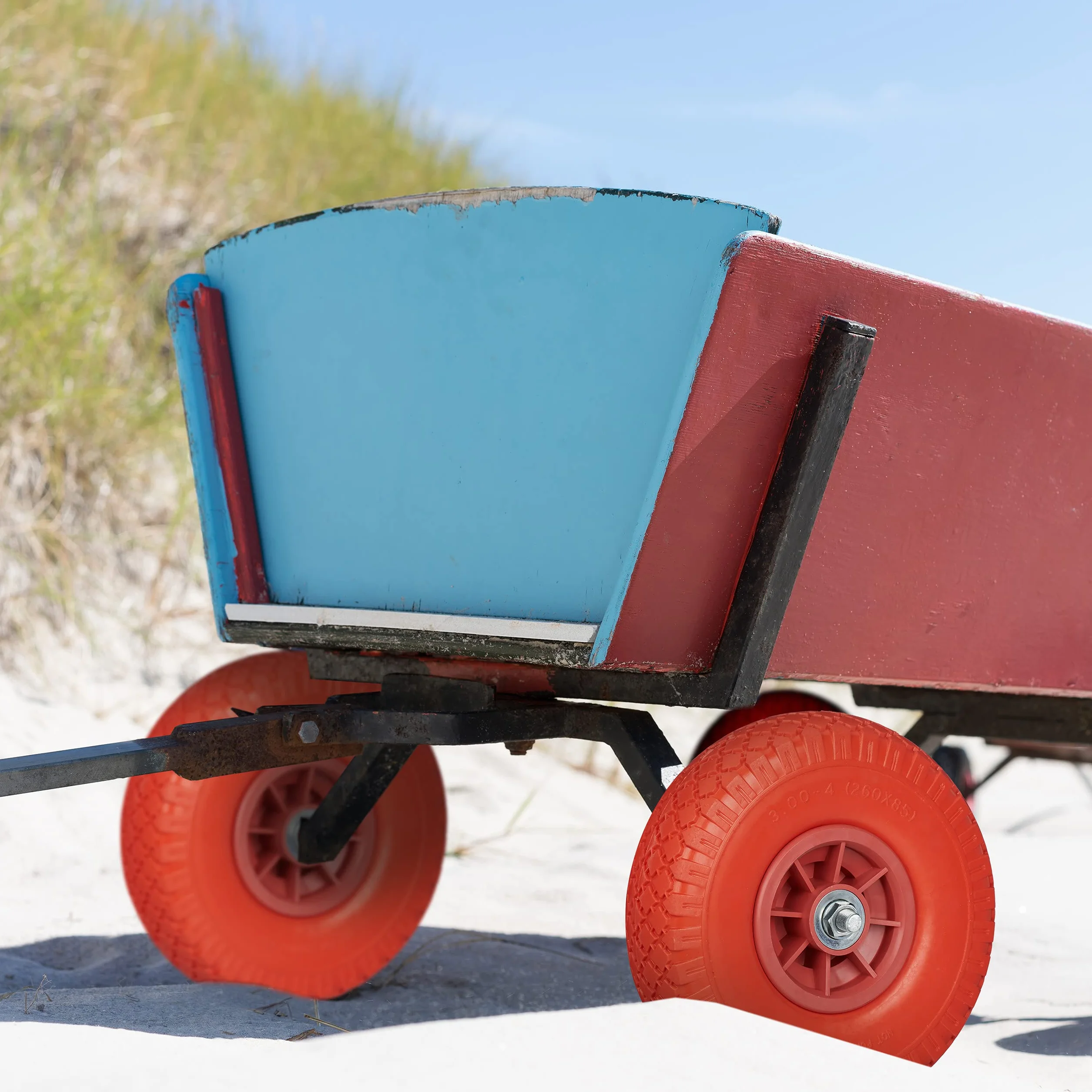 Relaxdays 2 x koło do wózka transportowego, 3,00-4 cala, 260 x 85 mm, odporne na przebicie opony z pełnej gumy, oś 20 mm, do 80 kg, czerwono-czarne