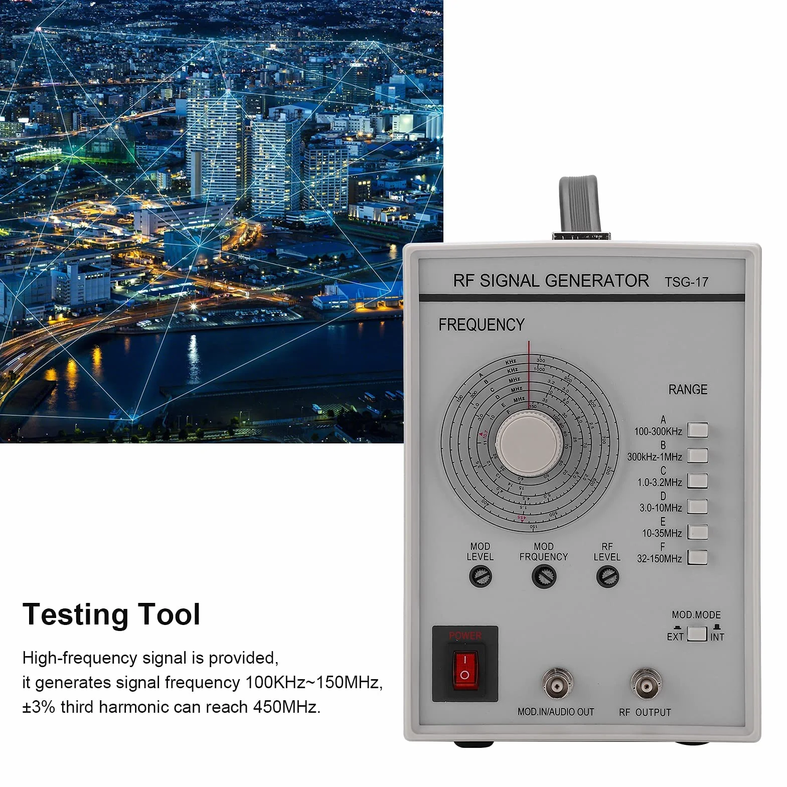 TSG-17 100KHz-150MHz Generator Sygnału Generator Funkcyjny Wysokiej Częstotliwości z Małym Odchyleniem Dokładności EU 10A-18A 250V
