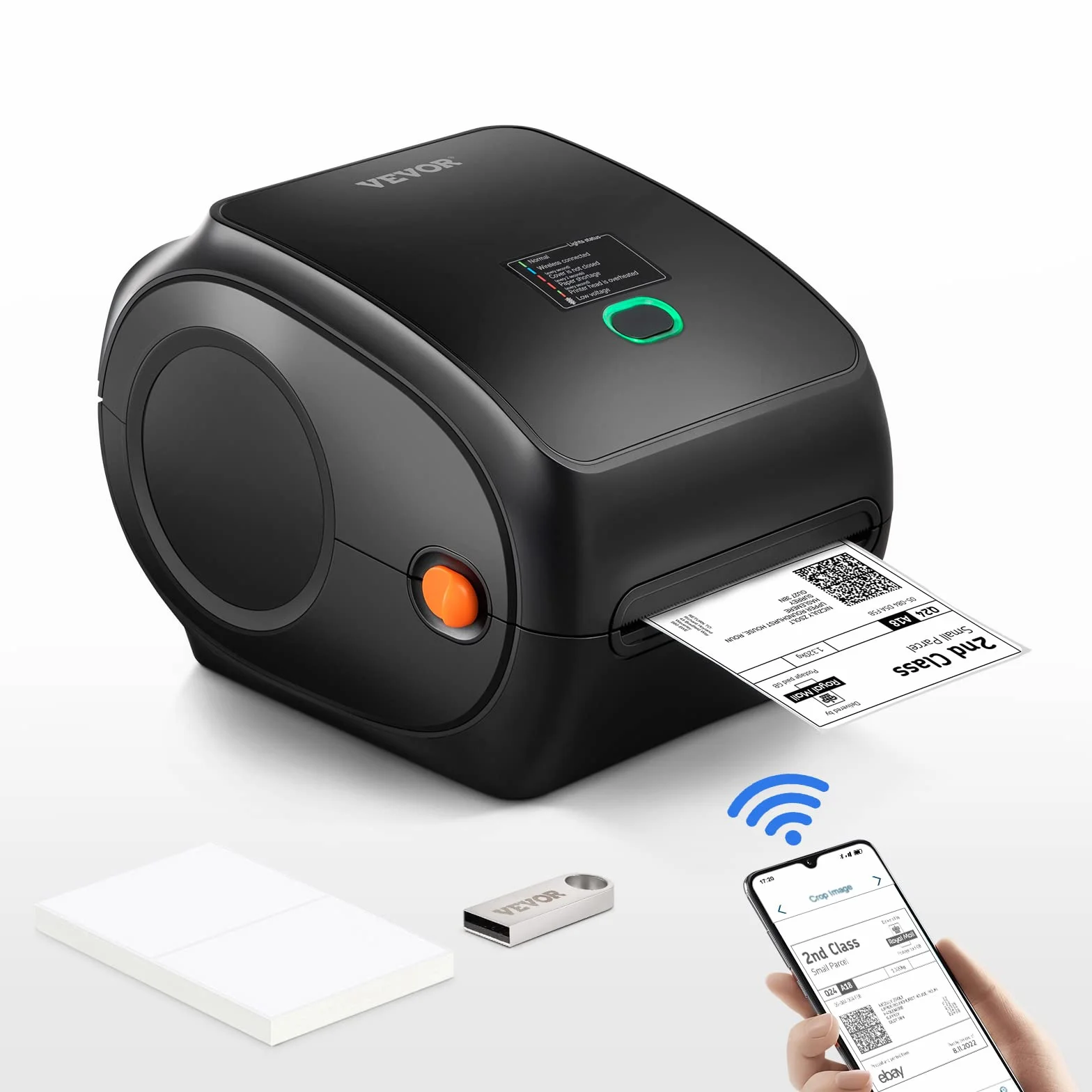 VEVOR Drukarka termiczna Bluetooth, drukarka etykiet Edesive 4x6, etykieciarka termiczna kompatybilna z Windows/MAC OS/Linux/Chromebook, obsługuje DHL, USPS, FedEx, Shopify, Ebay, Amazon itp.