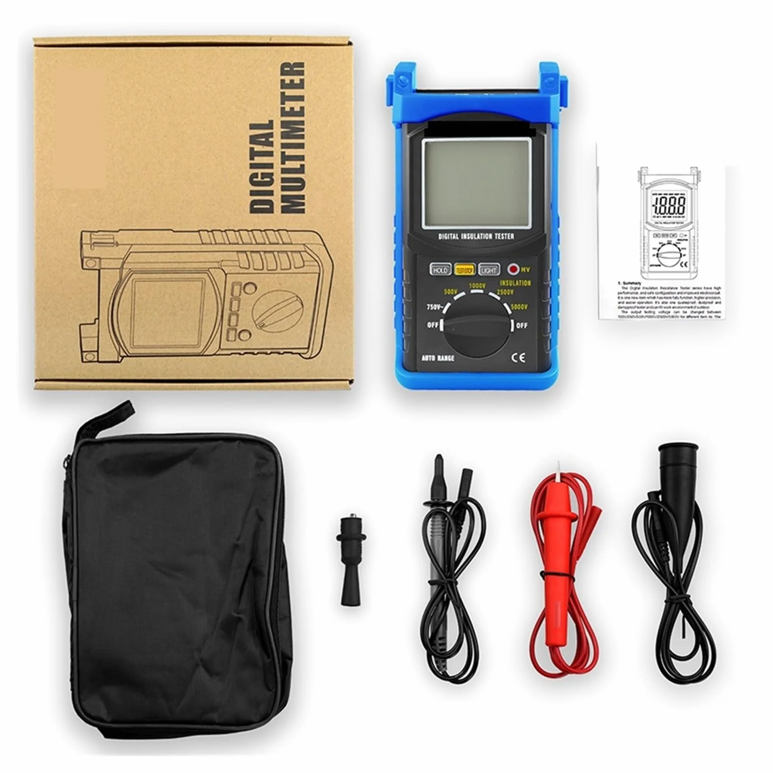 Multimetr cyfrowy Tester rezystancji izolacji 200MΩ Megametr Cyfrowy ręczny miernik 5000V Auto Range Izolowany antymagnetyczny dla precyzyjnych wyników