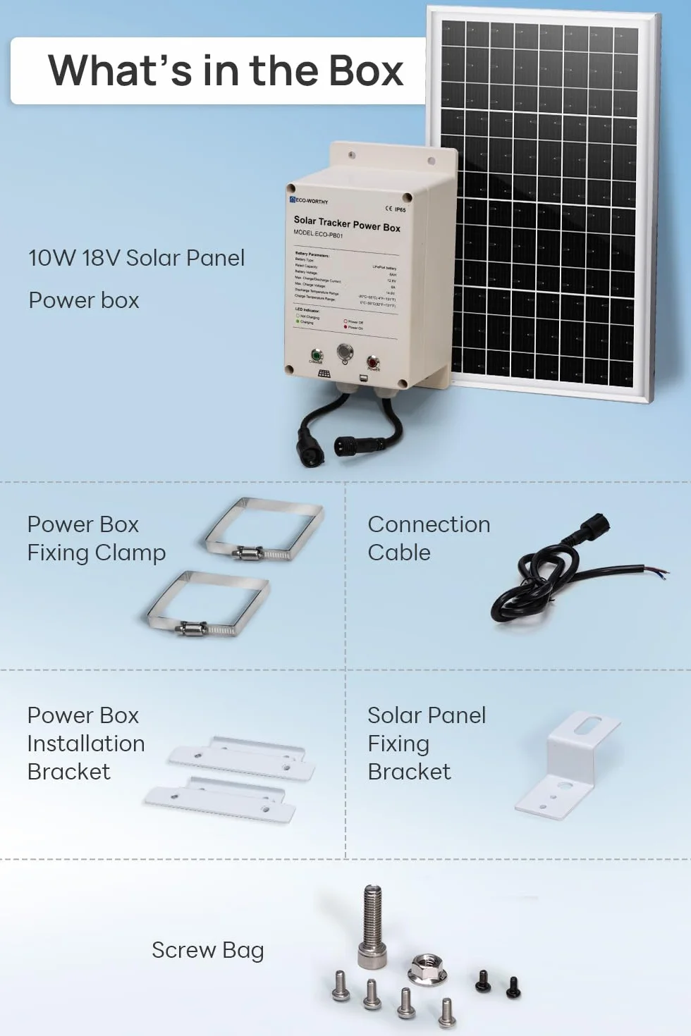 ECO-WORTHY Solar Tracker System IP65 10W Panel Słoneczny Monokrystaliczny Akumulator LiFePO4 6Ah 12V BMS Plug and Play