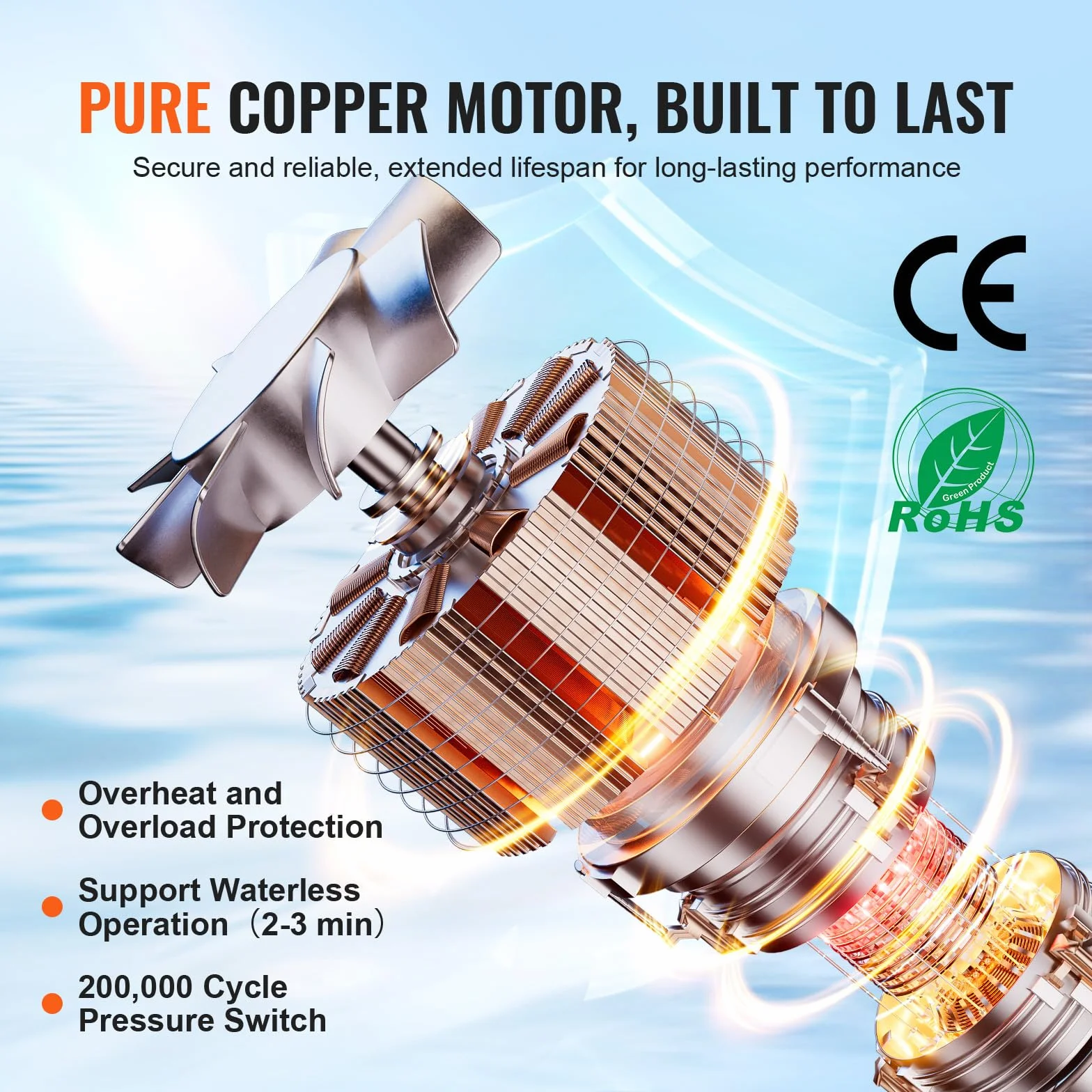 VEVOR Pompa membranowa 12 V, 1,8 GPM, 6,81 l/min, 3-komorowa pompa wodna 12 V DC z automatycznym wyłącznikiem ciśnienia 40 – 100 PSI, 60 PSI, port MNPT do kamperów, jachtów, kamperów, kamperów, łodzi