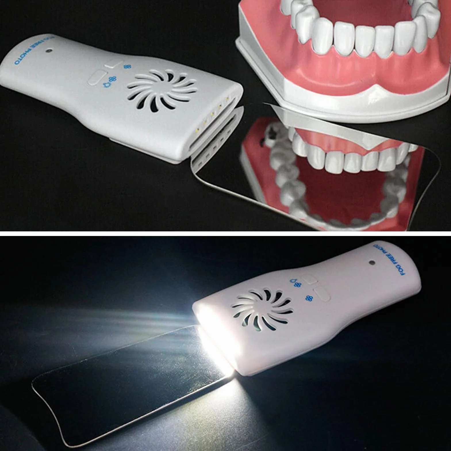 Lusterka do fotografii stomatologicznej bez zaparowania, lusterko dentystyczne z wentylatorem świetlnym, reflektor LED przeciwmgielny do zębów